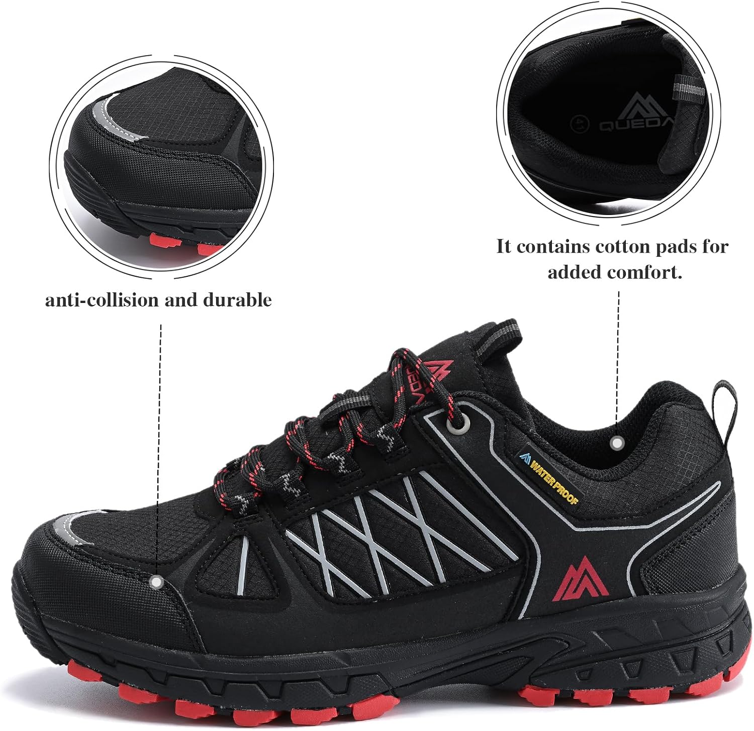 Queday Mens Waterproof Lightweight Hiking Shoes
