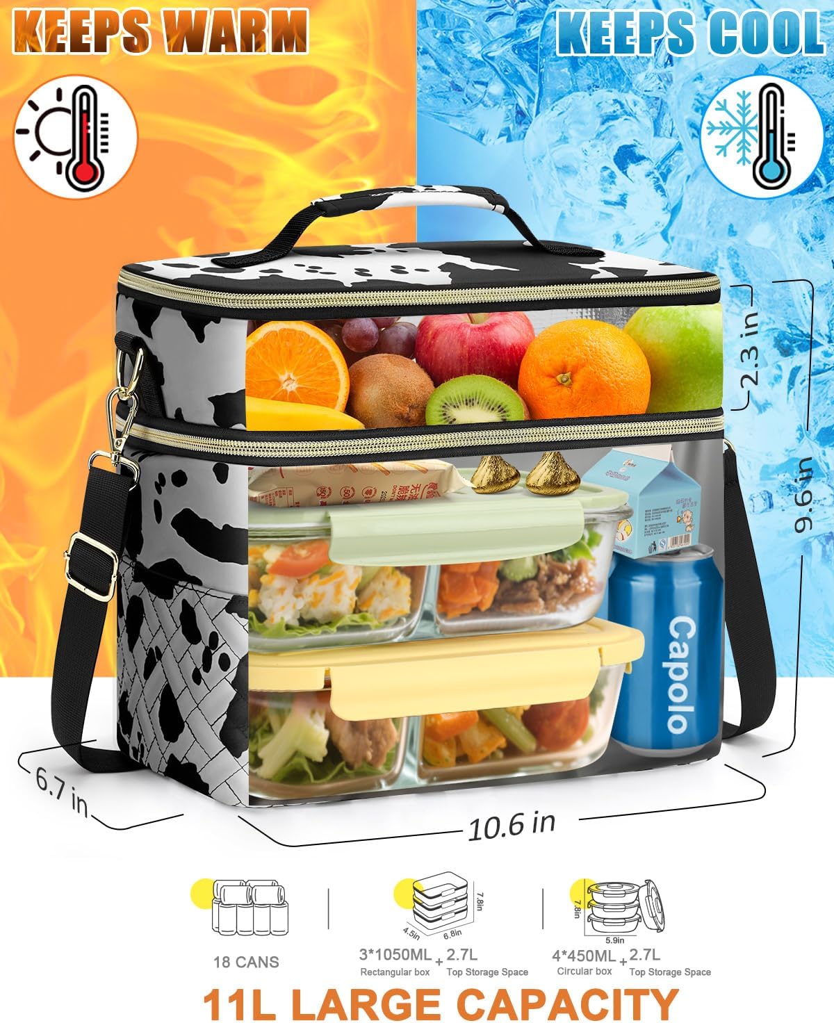 Capolo Lunch Bag for Women Men Insulated Lunch Tote Leakproof Lunchbox Bags