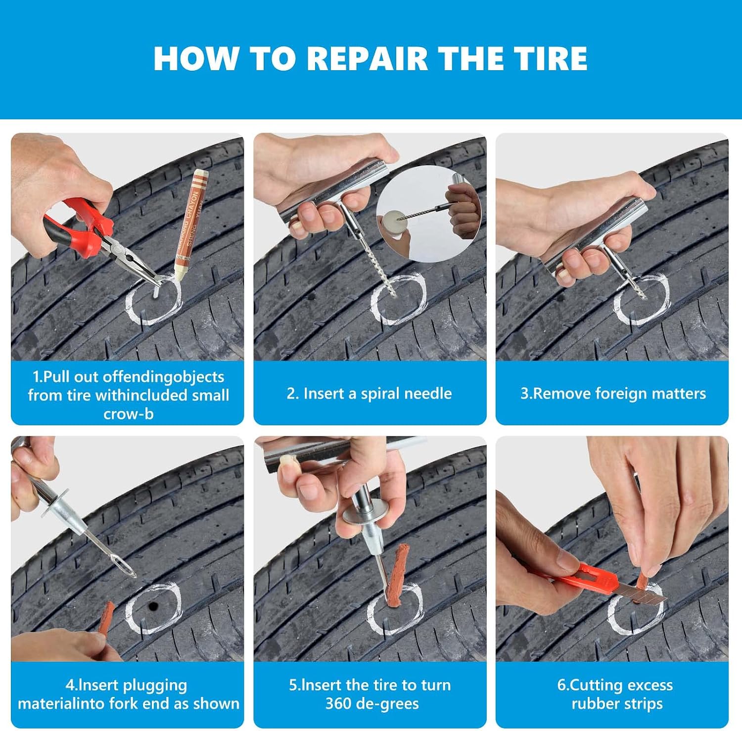 TILIBOTE Tire Repair Kit,117pcs Heavy Duty Tire Plug Kit,with Universal Tire Patch Kit to Plug Flats for Car/Motorcycle/Truck/Tractor/Trailer/RV/ATV