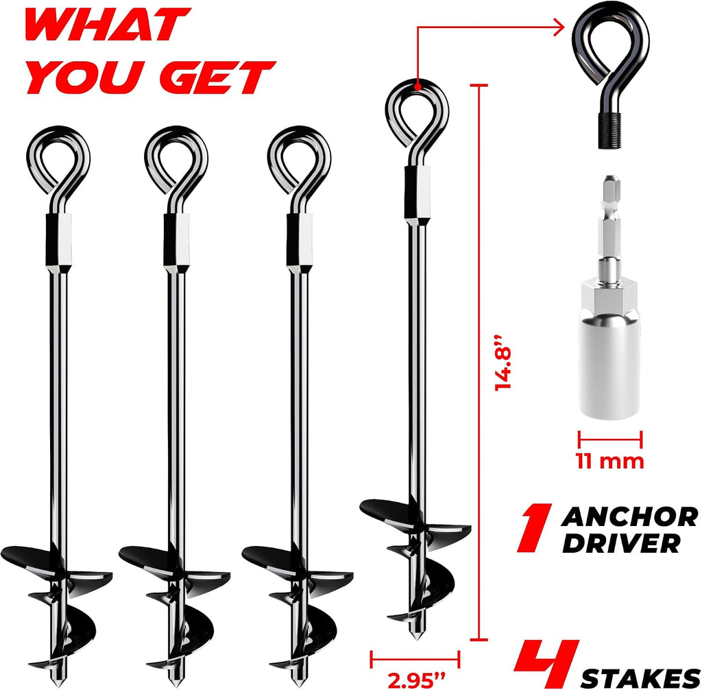 2pcs 15'' Ground Anchors Screw in Tent Stakes - Heavy Duty Earth Anchors