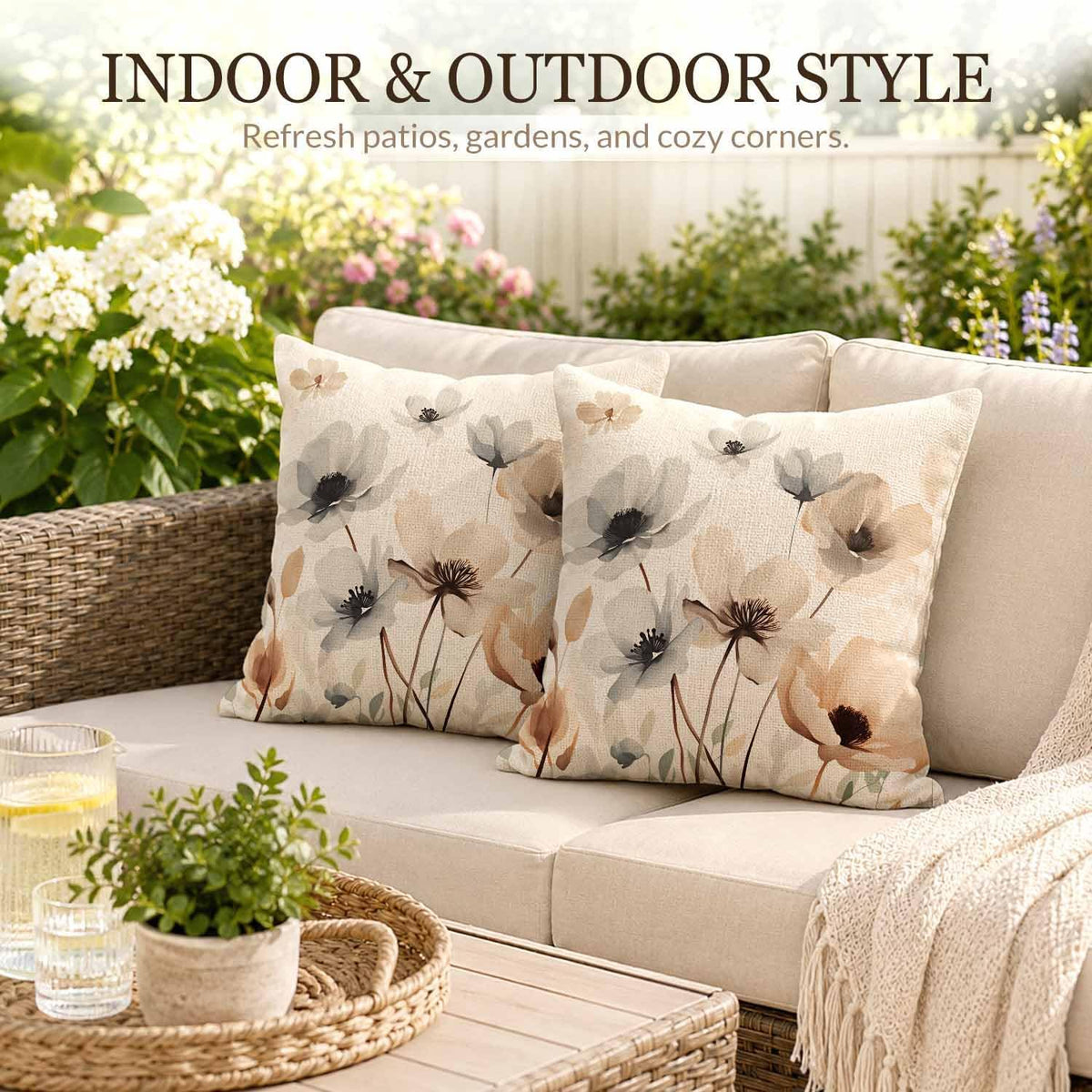 Abstract Floral Prints Throw Pillow Covers Set of 2 Vintage-Style Watercolor Throw Pillow Covers Couch Square Pillowcases Cushion for Living Room Bedroom Sofa 18x18 Inch