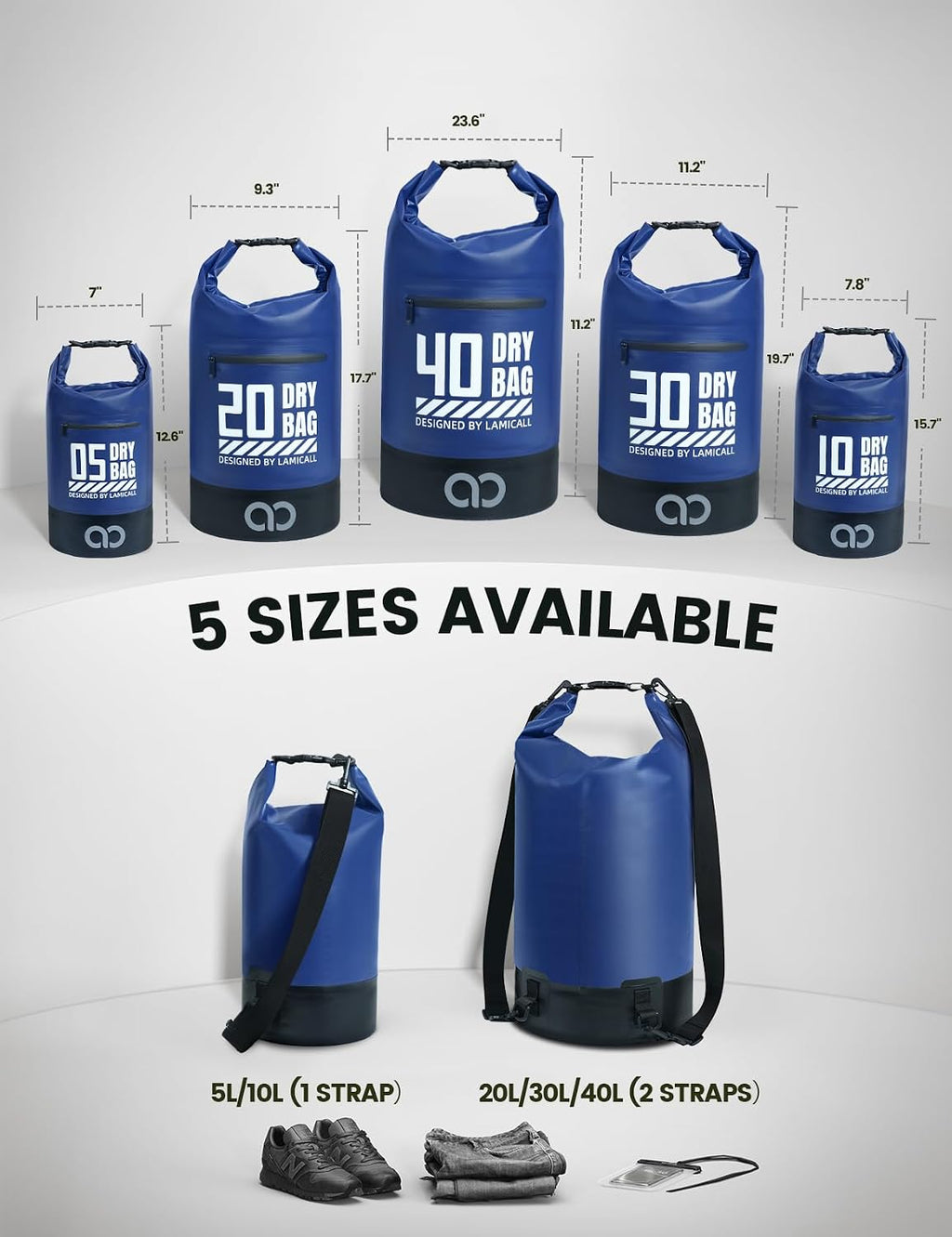 Lamicall Dry Bag Waterproof Backpack with Phone Pouch 5L/10L/20L/30L/40L