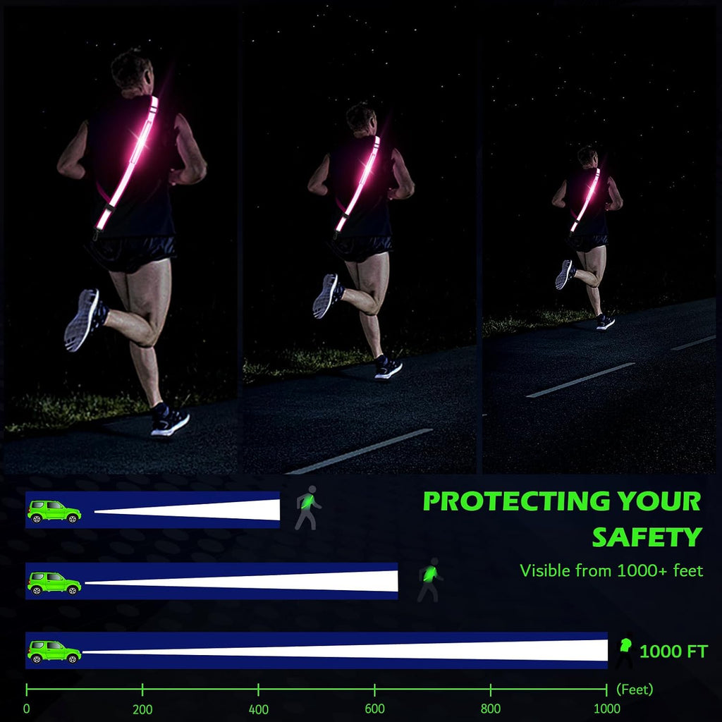 Ylzzrs Reflective Sash Gear for Walking at Night,LED Reflective Belt Safety Lights,Lights for Night Dog Walking,High Visibility Type-C Rechargeable with Phone Holder for Men Women