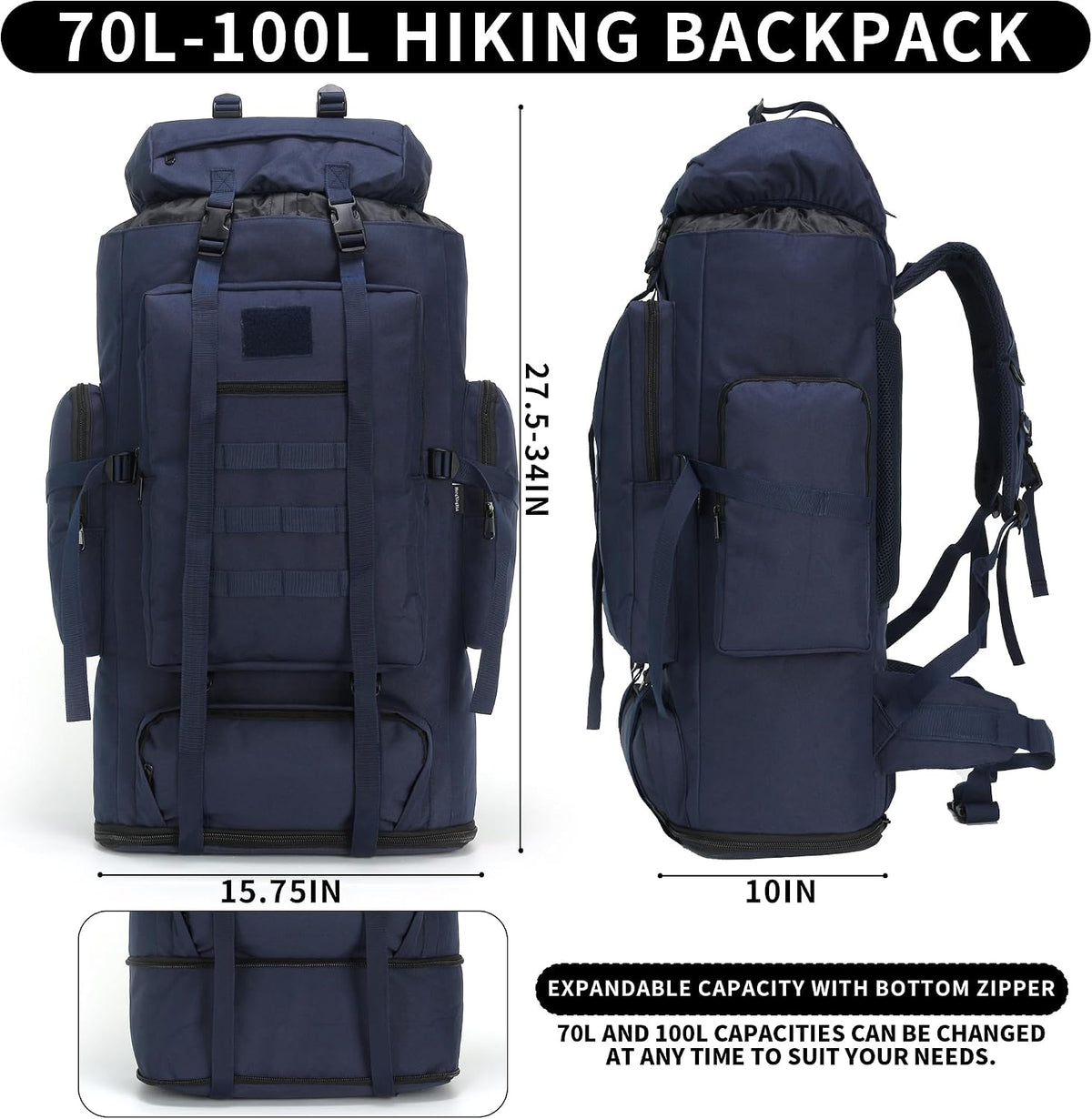 Hiking Backpack for Men 70L/100L Camping Backpack Military Rucksack Molle 3 Days Assault Pack for Climbing