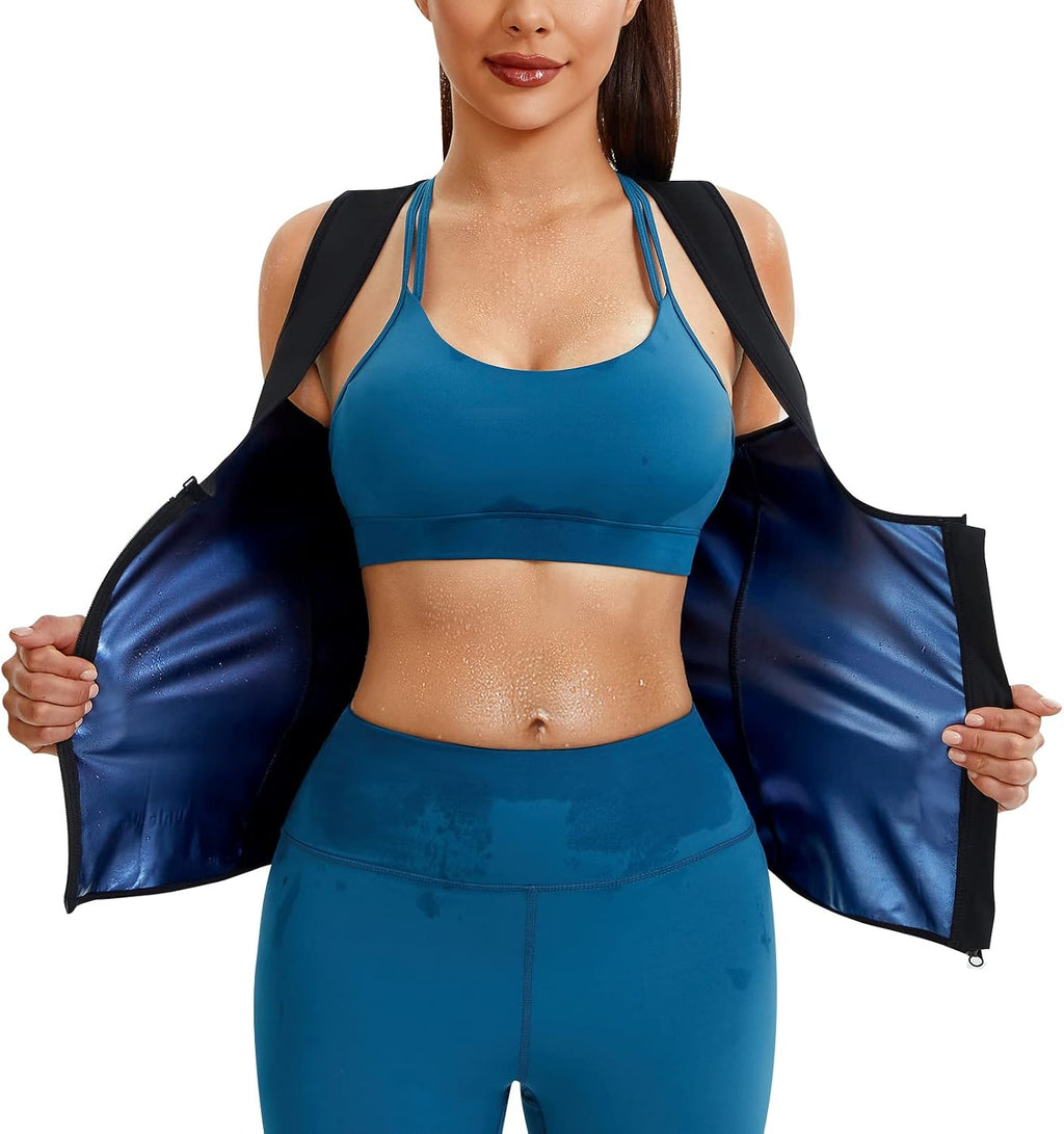 Junlan Sauna Suit Vest Waist Trainer for Women Zipper Sweat Tank Top Shaper