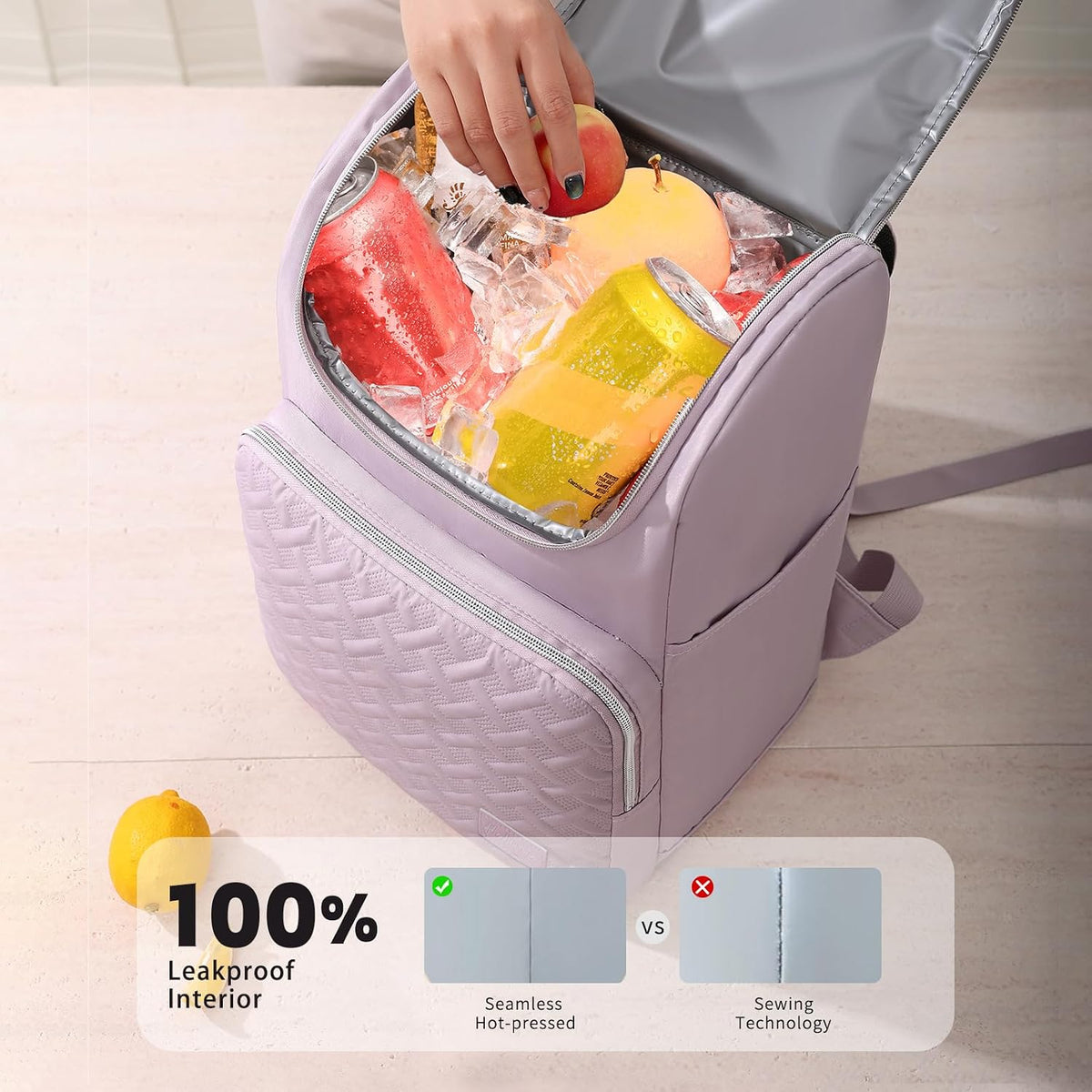 Cooler Backpack Insulated Leak Proof 33 Cans, Waterproof Hiking Backpack Cooler Soft Cooler Bag Lunch Backpack for Women Picnic Camping Beach, Purple
