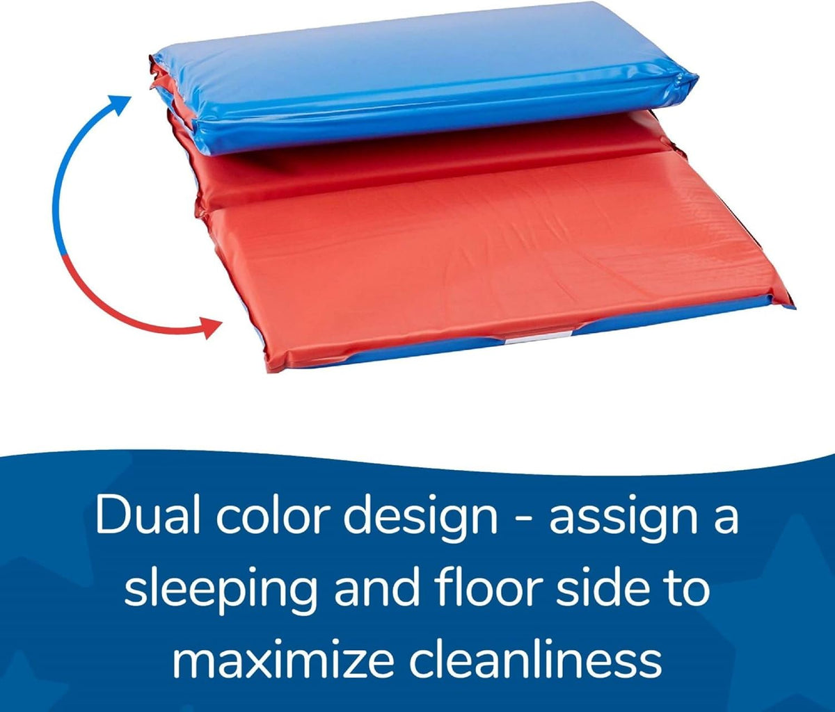 Children's Factory Angels 2" Thick Toddler Nap Mat, Red-Blue, 4 Section Waterproof Sleeping Mat for use in Preschools and Daycares