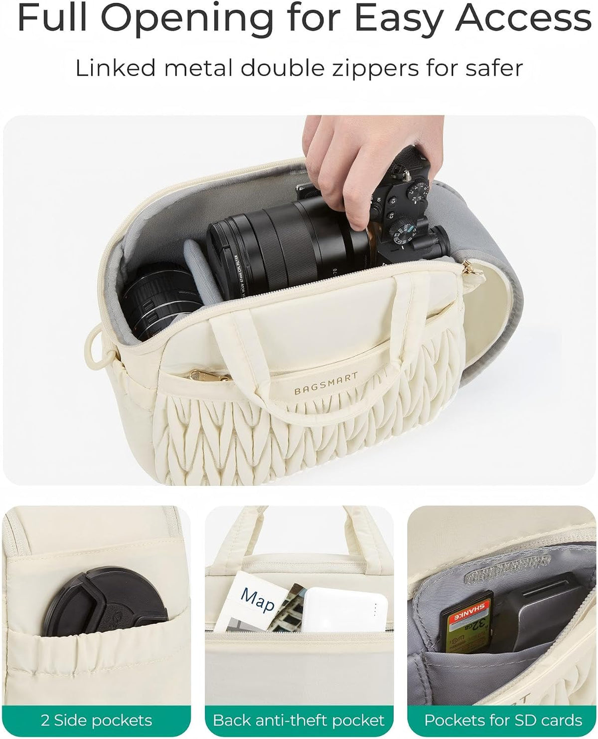 BAGSMART Camera Sling Bag, Portable Small Camera Bags for Photographers with Tripod Holder, Waterproof DSLR/SLR/Cute Camera Case for Women with Rain Cover, Compatible with Sony Canon Nikon, Beige