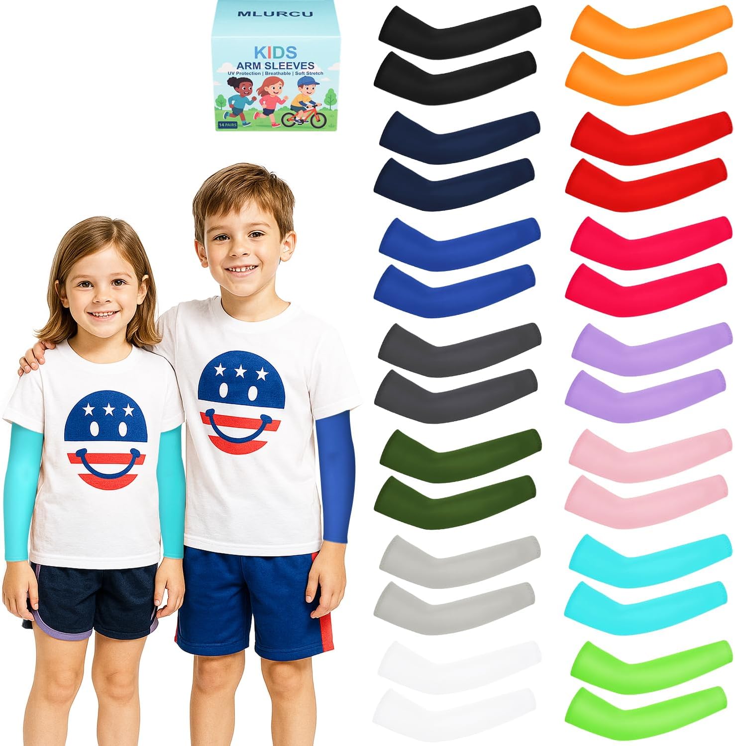 14 Pairs Arm Sleeves for Kids Youth Football Baseball Basketball UV Sun Protection Cooling Arm Sleeves for Boys Girls