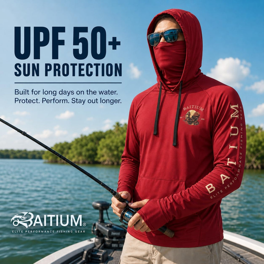Fishing Shirts for Men,UPF50 Hooded Long Sleeve with Gaiter, Sun Protection Dry Fit Apparel, Face Mask, Fishing Clothes