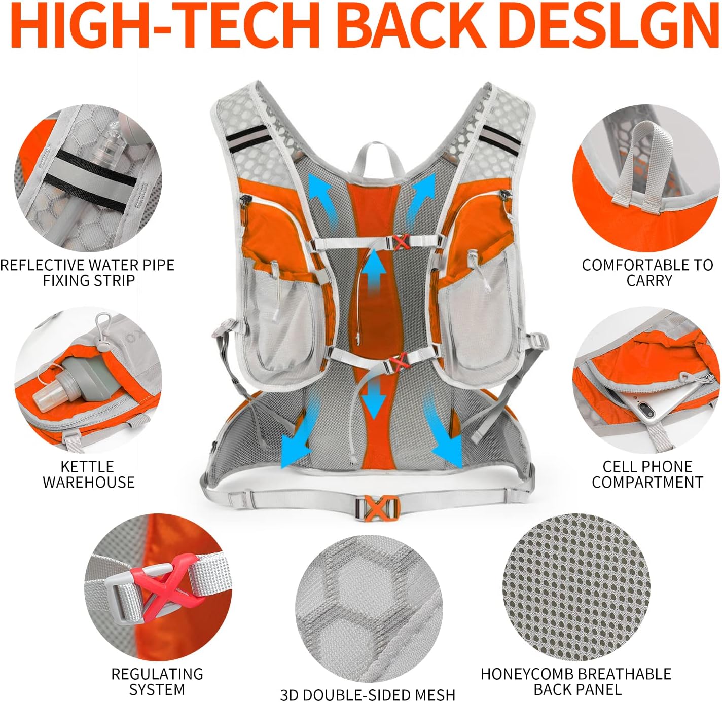 IX INOXTO Hydration Pack Backpack, Lightweight Water Backpack with 2L Hydration Bladder Daypack for Men Women,Running Hydration Vest for Trail Running Hiking Cycling Race Climbing