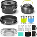 Odoland 15pcs Camping Cookware Mess Kit, Lightweight Pot Pan Kettle Set