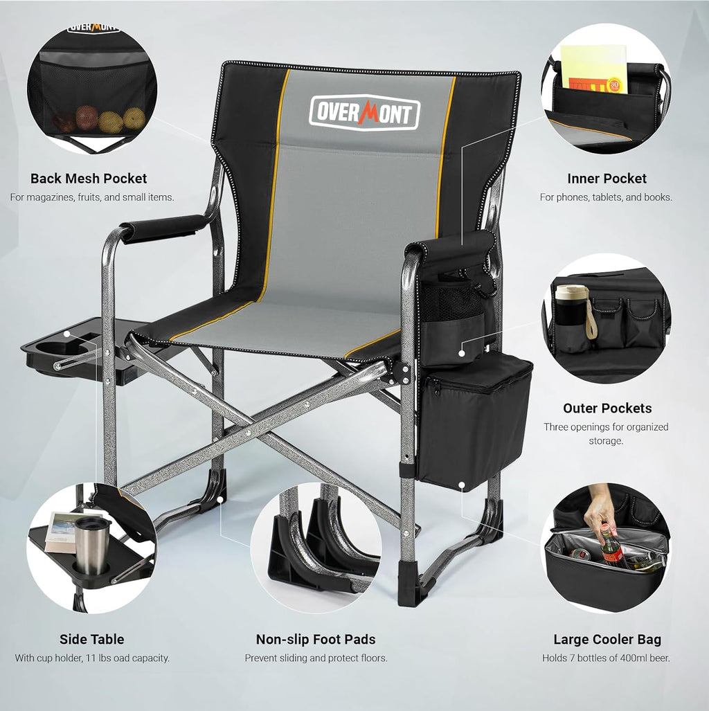 Overmont 2 Pack Folding Camping Chairs with Side Tables, 400 lb Each