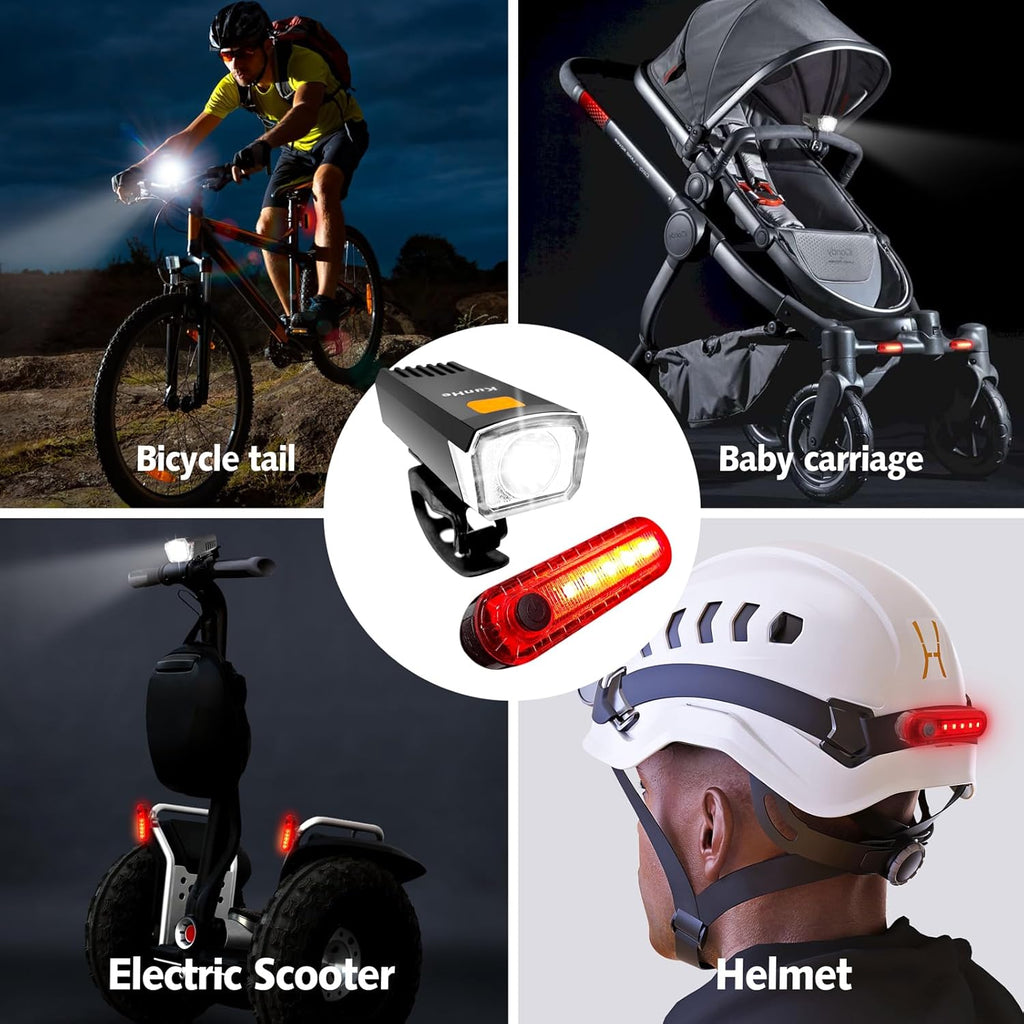 Kunhe USB-C Rechargeable Bike Lights Front and Rear(2or4or10or20 Packs) Night Riding for Kids &Adults 3 Lights Modes Used as a Safety Indicator Light for Skateboards Strollers and Wheelchairs