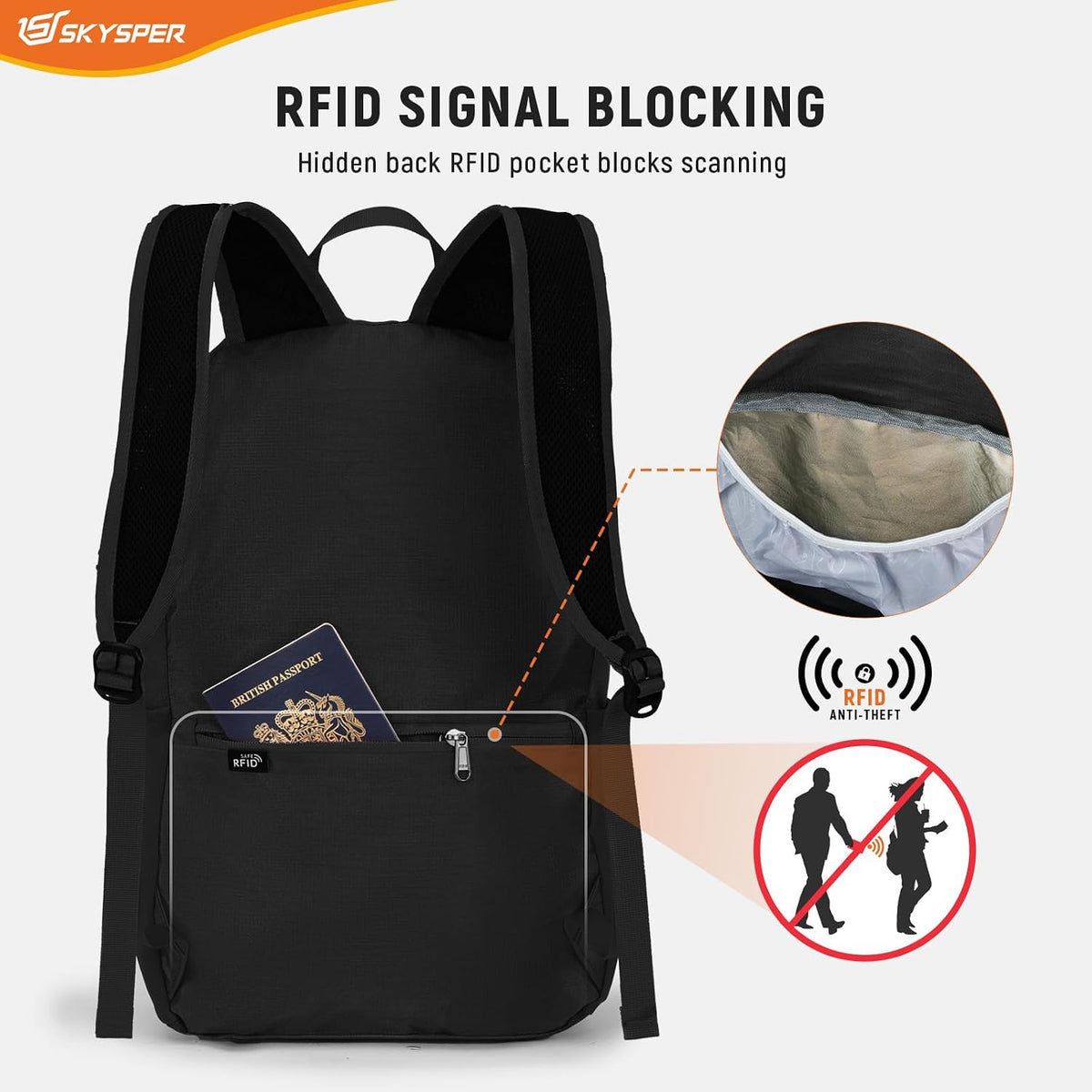 SKYSPER Small Packable Hiking Backpack 20L Anti-theift Travel Daypack