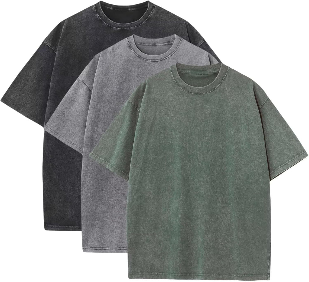 3 Pcs Men's Oversized Heavy Cotton Summer T-Shirts Vintage Tee Loose Fit Short Sleeve Casual Tshirts for Men Women