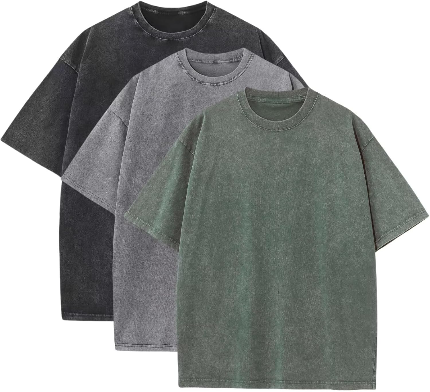 3 Pcs Men's Oversized Heavy Cotton Summer T-Shirts Vintage Tee Loose Fit Short Sleeve Casual Tshirts for Men Women