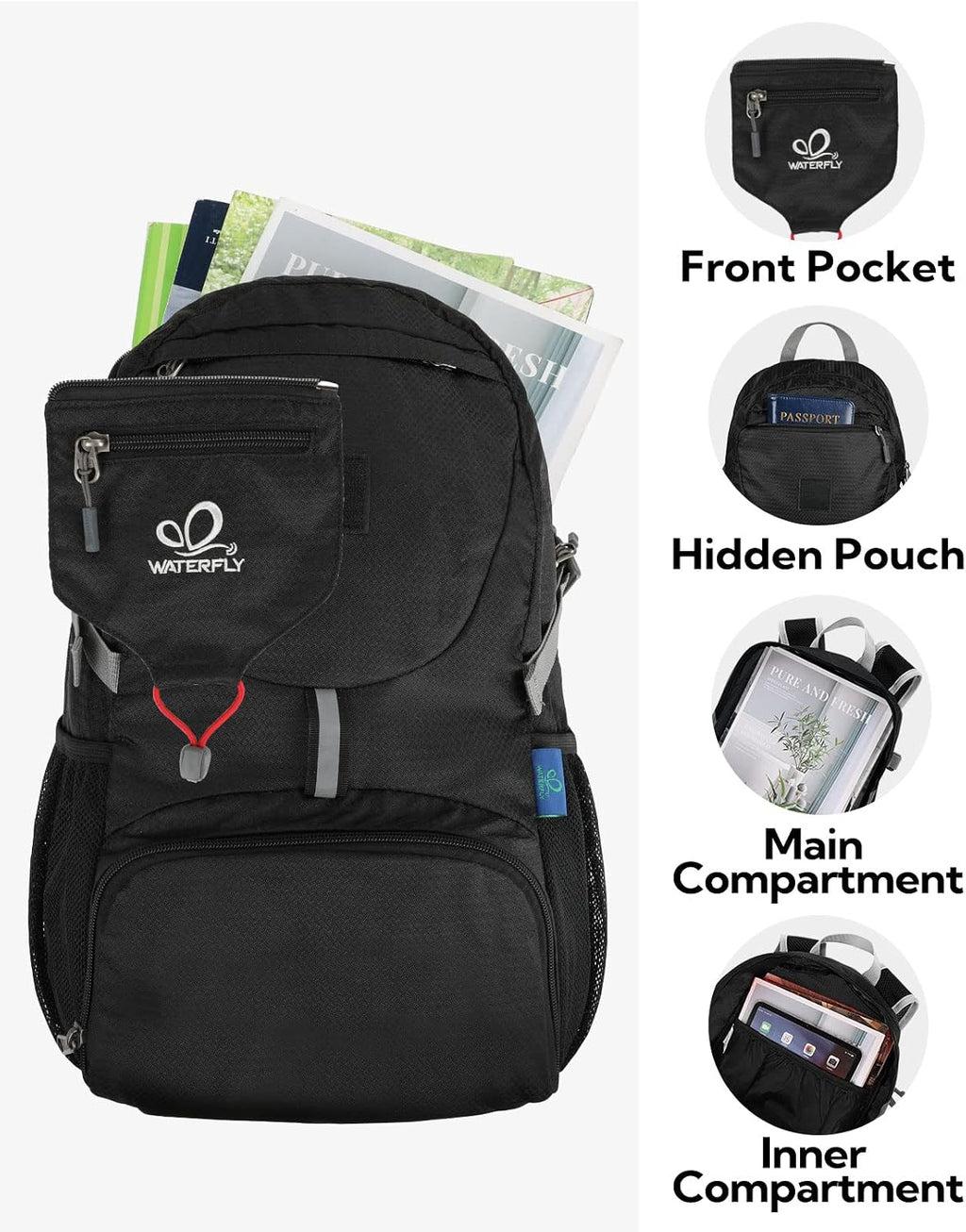 WATERFLY Small Lightweight Packable Backpack: 20l Hiking Daypack Man Woman