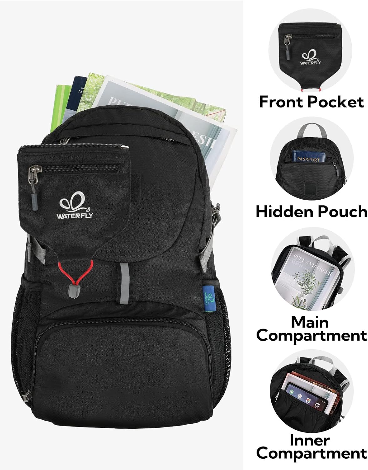 WATERFLY Small Lightweight Packable Backpack: 20l Hiking Daypack Man Woman