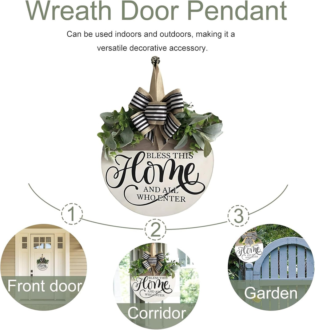 Welcome Sign for Front Door, Rustic Round Wood Wreaths Wall Hanging Outdoor Decor, Porch Fence Decorations Hanging Gift for Home Outdoor for Spring Summer Fall All Seasons Holiday, Bless This Home