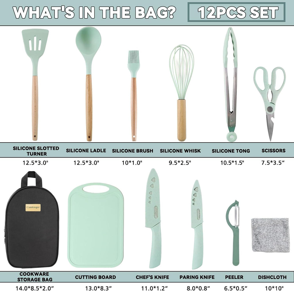 Camping Cooking Utensils Set, Silicone Cookware for Travel BBQ