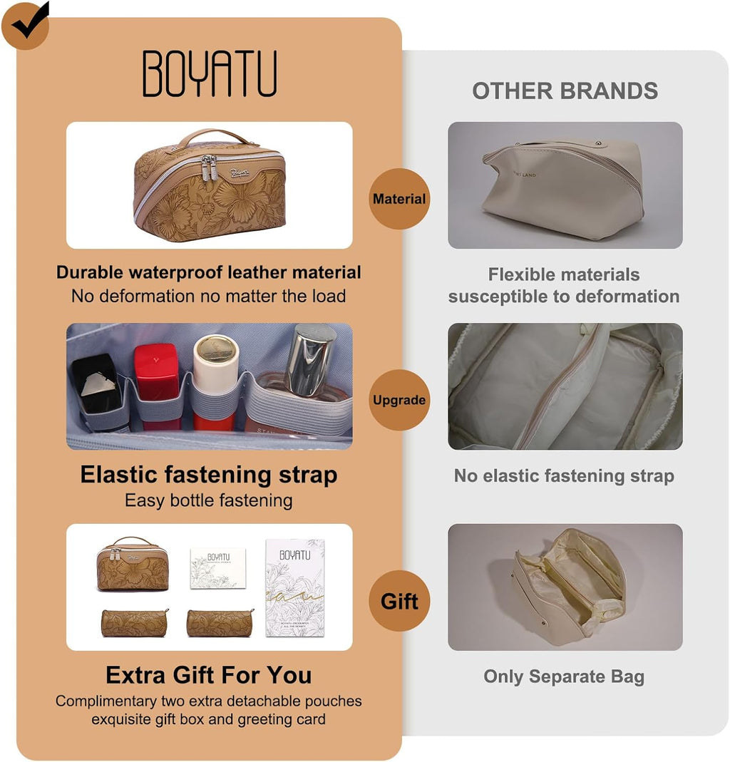BOYATU Travel Makeup Bags Cosmetic Organizer Bag: 3-Set Make up Bag