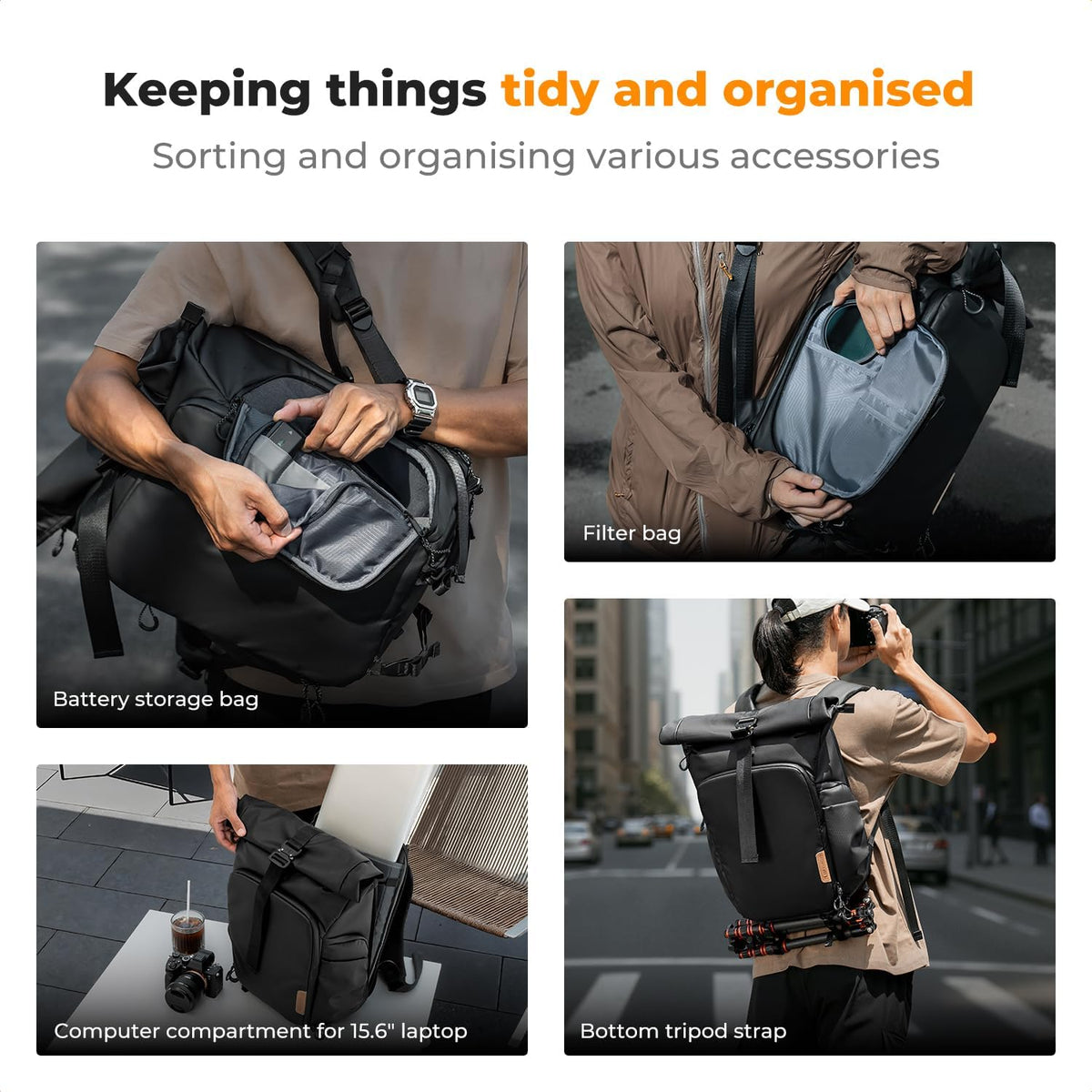 K&F CONCEPT Camera Backpack Bag with 15.6 Inch Laptop Compartment