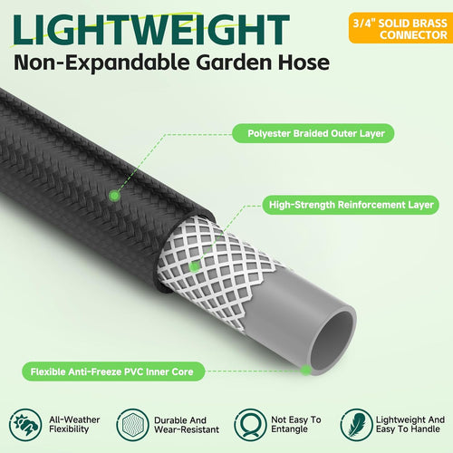 100ft Garden Hose – Lightweight & Flexible Water Hose, Leak-Proof Fabric & Non-Expandable with Shut-Off Valve for Yard, Outdoor Watering, Car Wash & RV