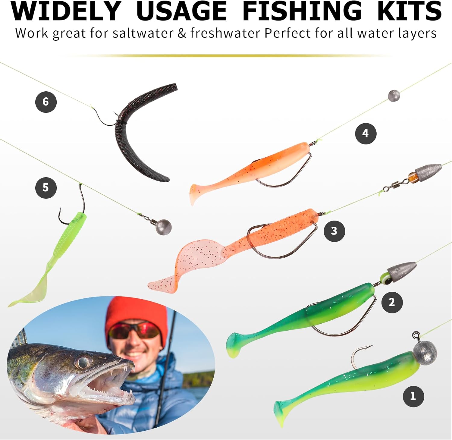 TRUSCEND Complete Fishing Accessories - Tackle Box with Tackle Included, Fishing Hooks, Jig Heads, Sinkers, Weights, Swivels, Snaps, Bobbers, Leaders - Fishing Gear Set for Bass Trout Panfish Walleye