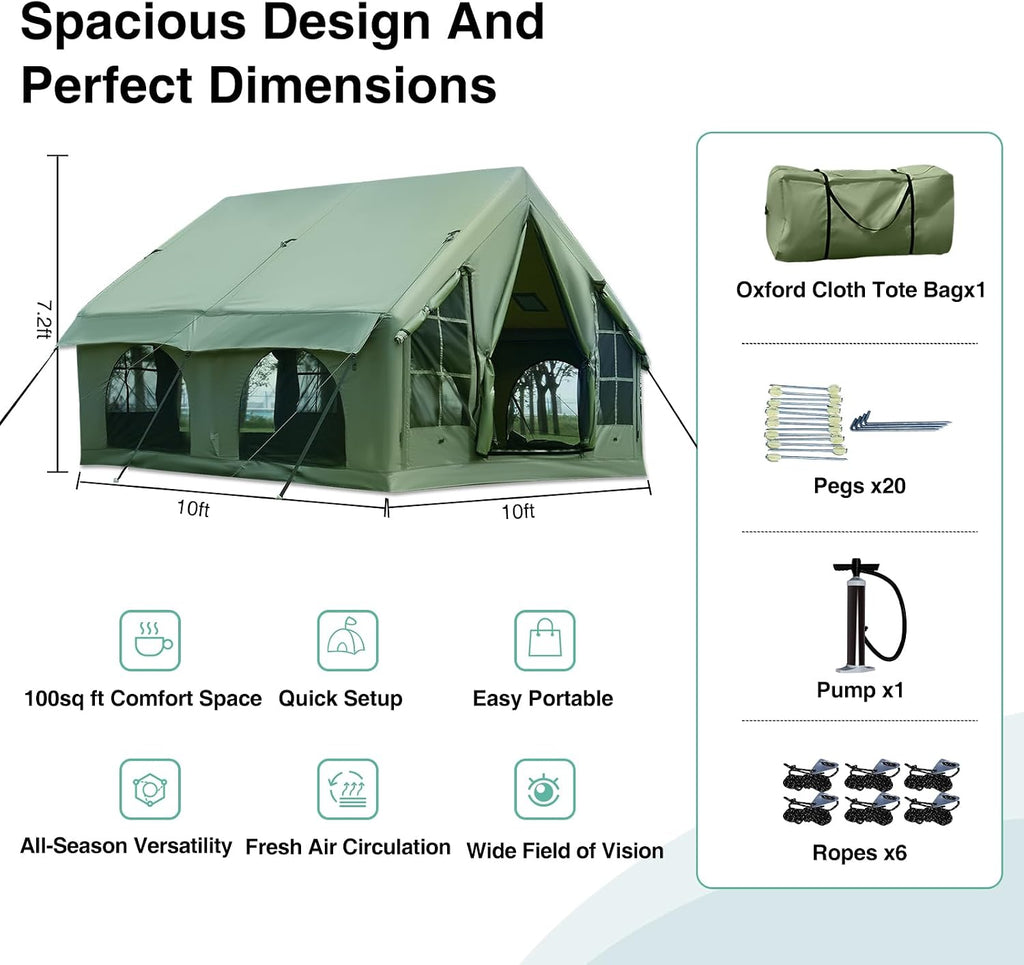 KNUO Large Inflatable Camping Tent with Rain Cover