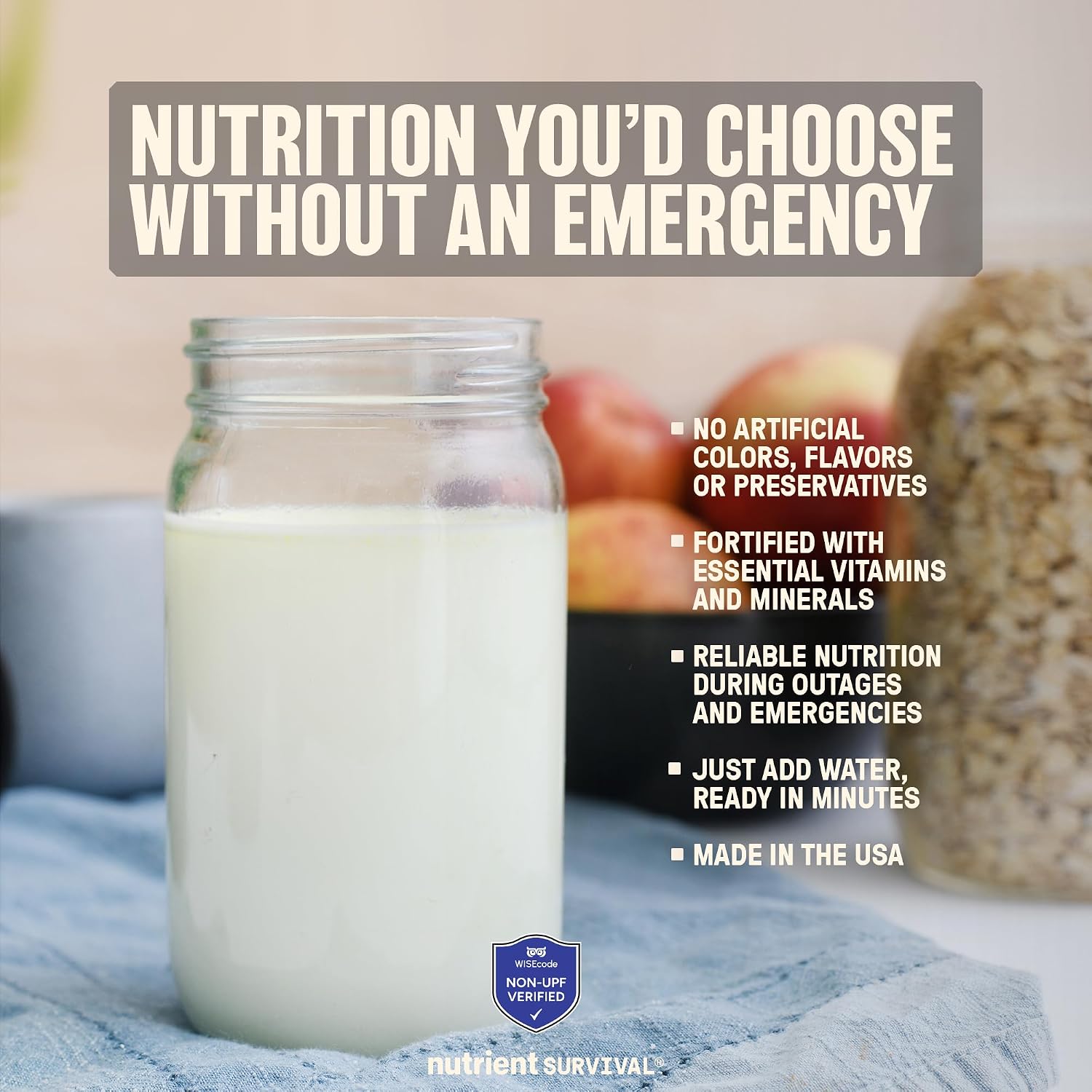 Nutrient Survival Vitamin Powdered Milk, Freeze Dried Prepper Supplies & Emergency Food Supply, 21 Essential Nutrients, Soy & Gluten Free, Shelf Stable Up to 25 Years, One Can, 50 Servings