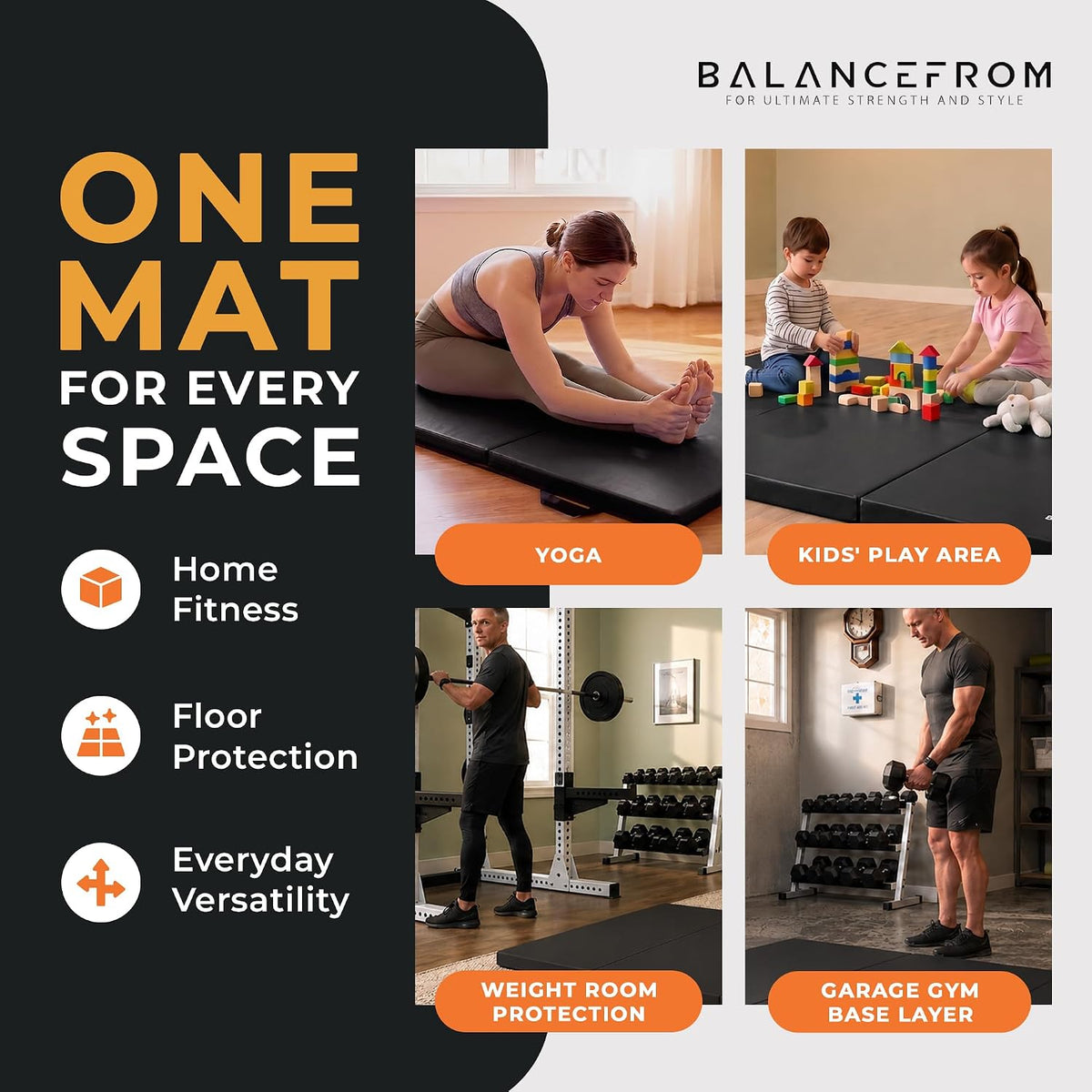 BalanceFrom 6x2 Feet 3-Panel Folding Gymnastics Mat – 2-Inch Thick Pad with Vinyl Surface and Carrying Handles for Tumbling, Yoga, Pilates, Home Workouts, and Martial Arts