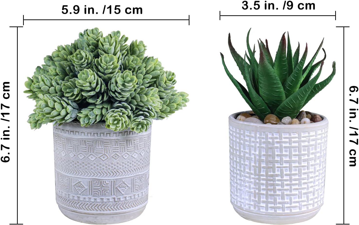 Set of 3 Assorted Small Potted Succulent Plants Fake Aloe String of Pearls Hops Succulents in Gray Geometric Concrete Ceramic Pots for Gifts Modern Home Office Desk Table Indoor Outdoor Greenery Decor