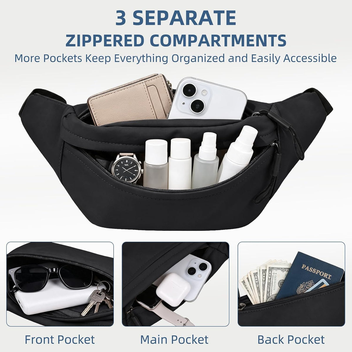 ZOORON Fanny Packs for Women Men Crossbody Waist Pack Bag Running Belt