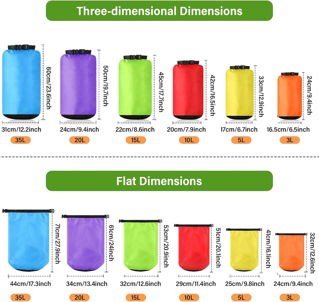 6 Pcs Waterproof Dry Bag Set for Kayaking & Camping,Fluorescent