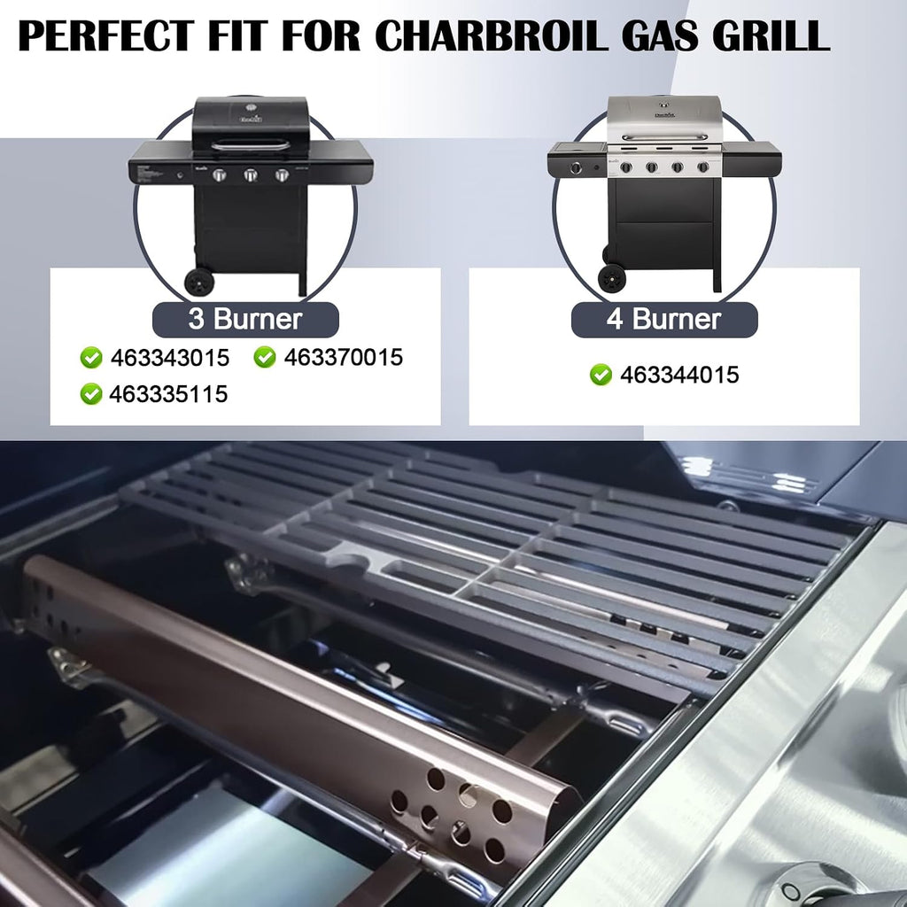 Hiorucet Grill Grates Replacement Parts for Charbroil Advantage 463344015, 463343015, 463335115, Grid Cooking Grates, Heat Plate, Burner, Ignitor and Crossover Tube for Charbroil 4 Burner Grill Parts.