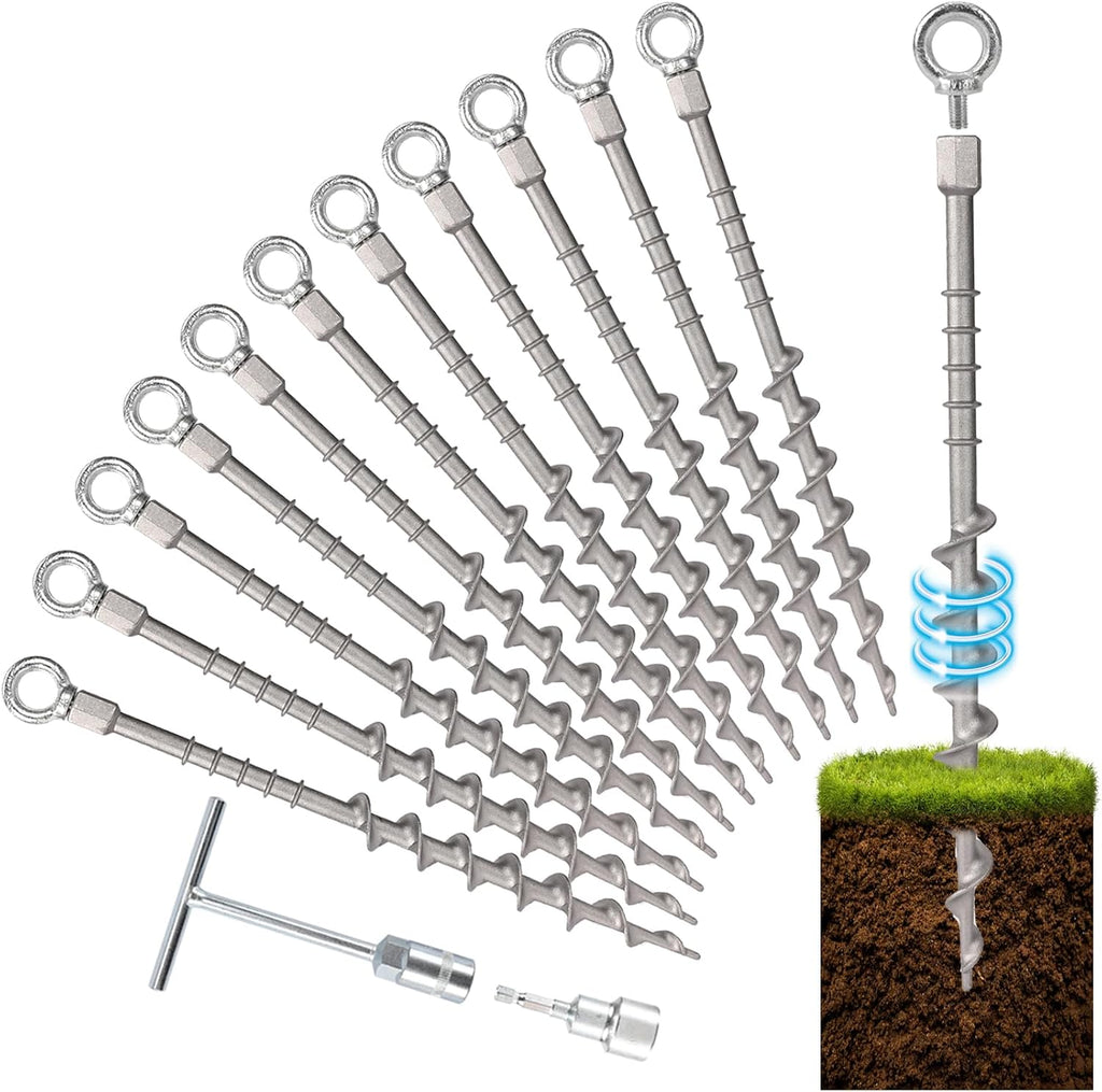 12 Pcs 14" Ground Anchors, Screw in Tent Stakes, Heavy Duty