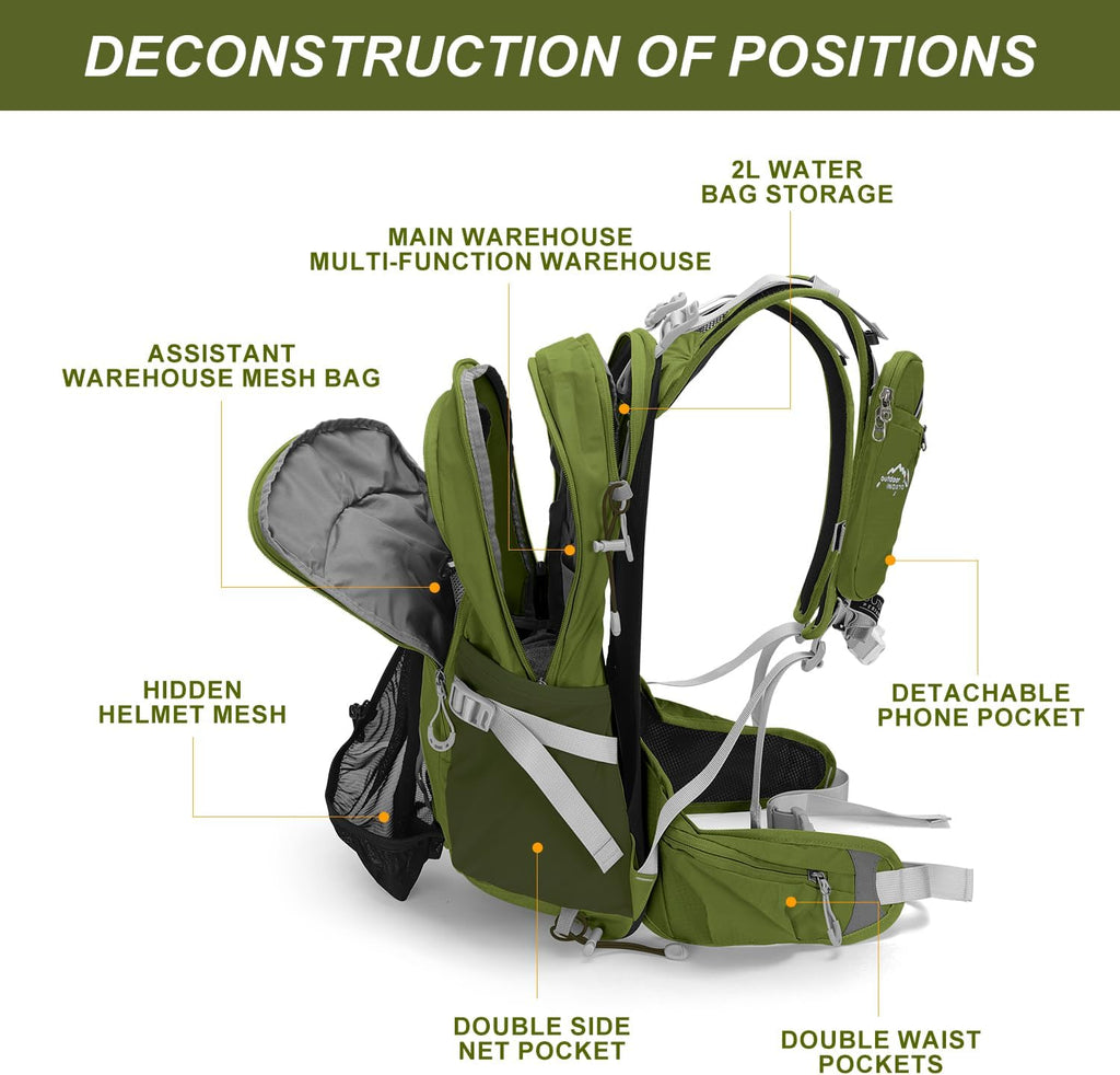 IX INOXTO 20L Hydration Backpack, Waterproof Hiking Internal Frame Backpacks with 2L Hydration Water Bladder and Rain Cover for Men, Lightweight Travel Daypack for Cycling,Camping,Ski (dark green)