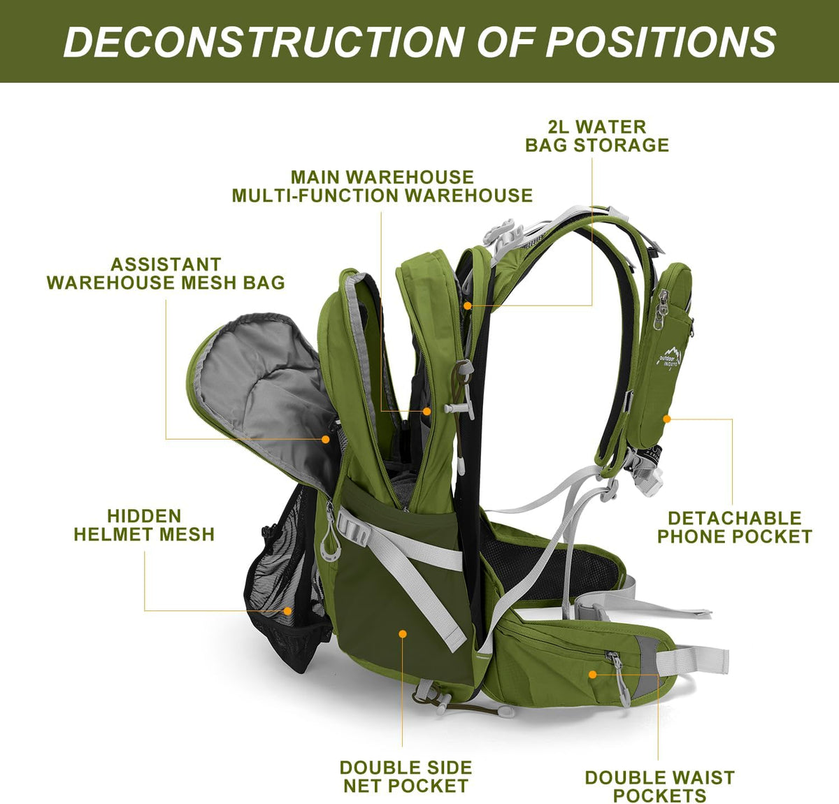IX INOXTO 20L Hydration Backpack, Waterproof Hiking Internal Frame Backpacks with 2L Hydration Water Bladder and Rain Cover for Men, Lightweight Travel Daypack for Cycling,Camping,Ski (dark green)