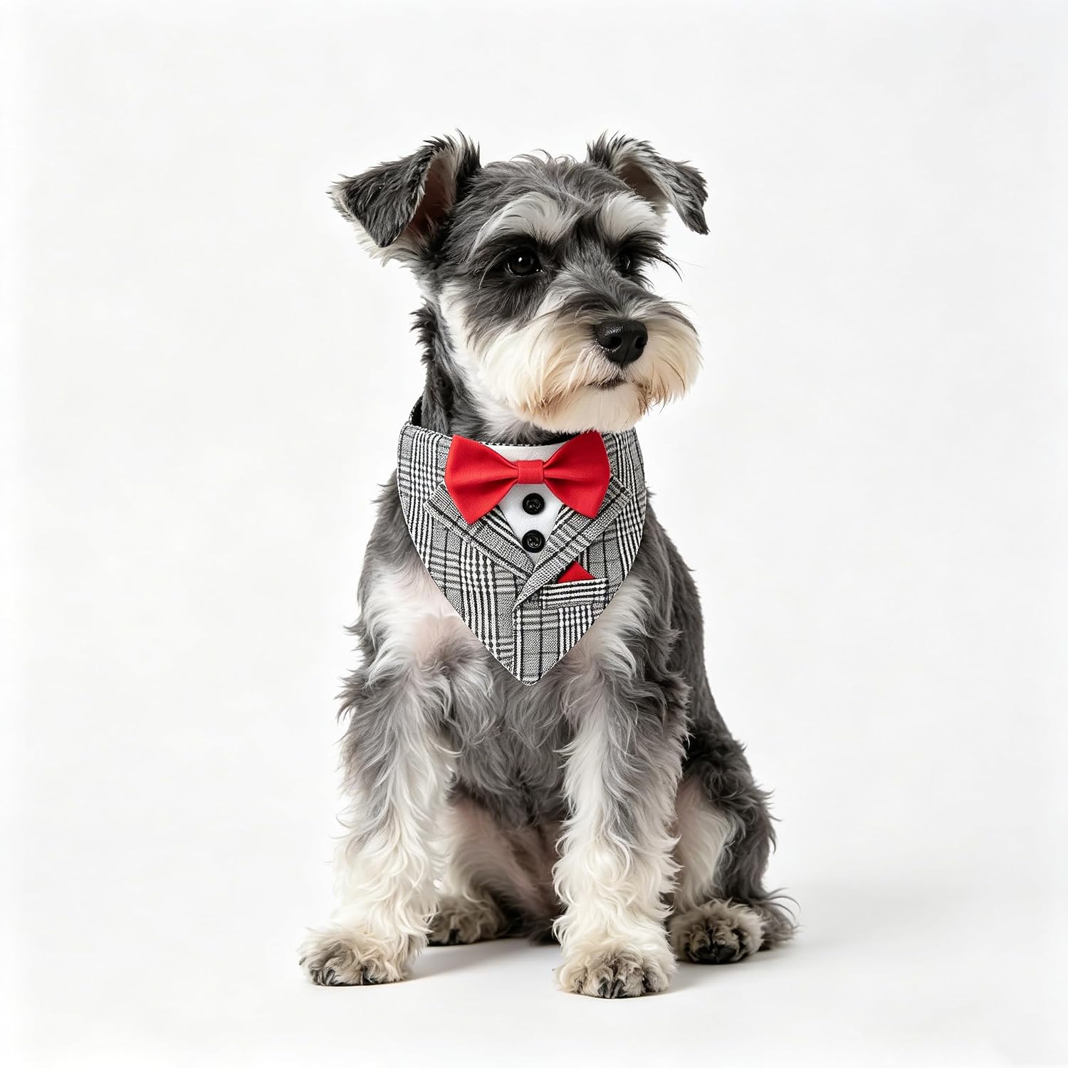 Dog Tuxedo Costumes Wedding Outfit, Gray Stripped Bandana with Red Bowtie, Fashion Dogs Tux Suit Collar (L)
