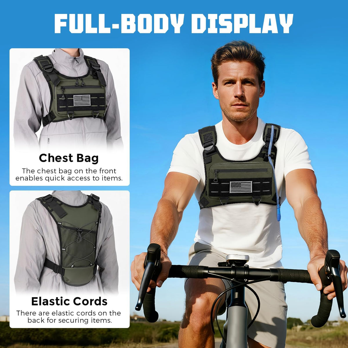 Running Hydration Vest with 2L Water Bladder， Lightweight Adjustable Hydration EDC Chest Pack for Men and Women, Water Backpack for Hiking, Cycling