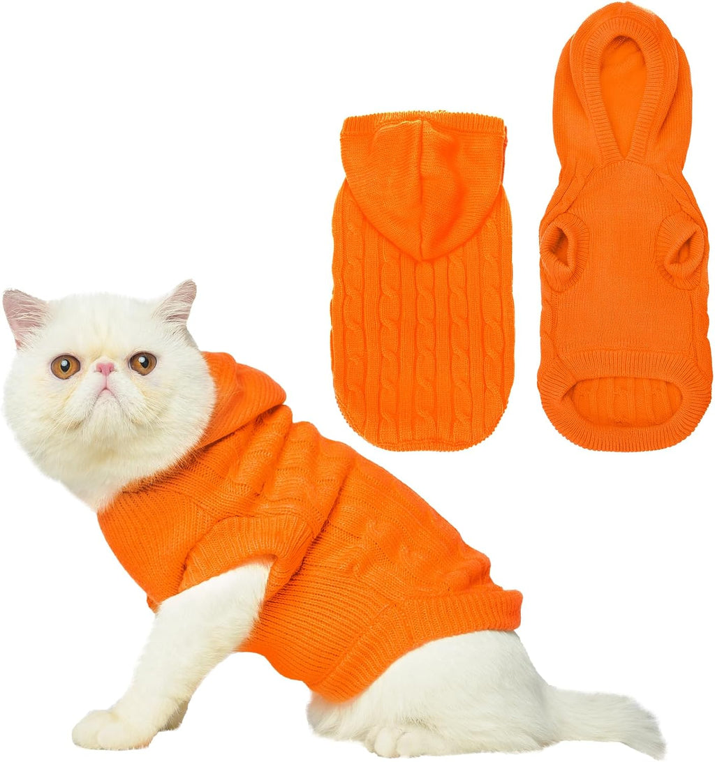 PUPTECK Winter Dog Cat Sweater Coat - Soft Cold Weather Clothes Knitwear for Kitties &amp; Small Dogs Indoor Outdoor Walking Warm, Knitted Classic for Doggies Kitties Girls Boys, Orange M