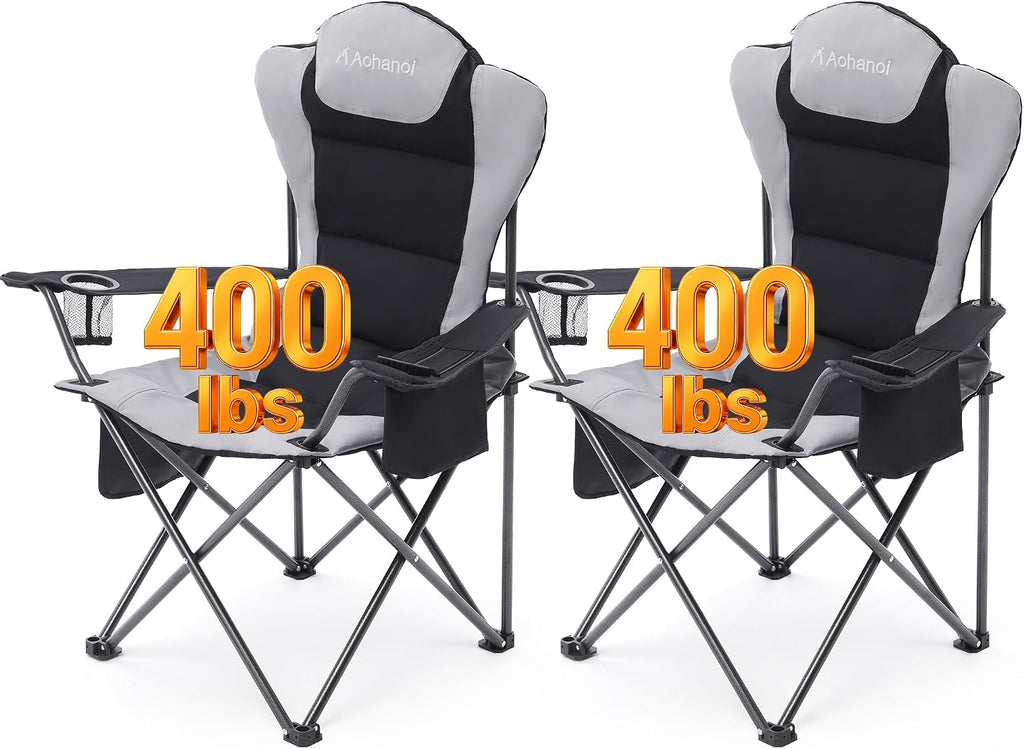 Aohanoi Heavy Duty Camping Chairs for Adults with Cup Holder & Cooler Bag