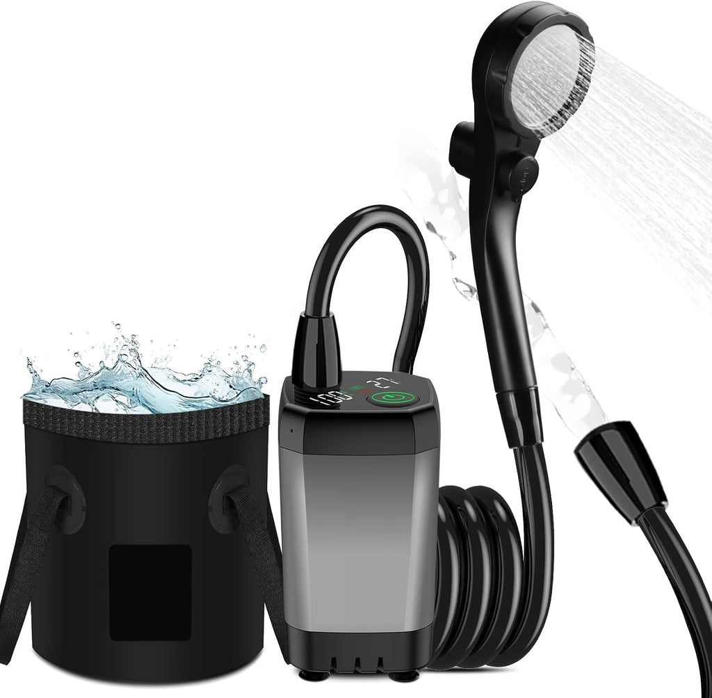 Cosy Life Portable Shower, Portable Shower for Camping with 5 Gallon Collapsible Bucket, 6000mAH Camping Shower with Smart LED Display, Multiple Spray Patterns for Outdoor Camping, Hiking, Pet Bathing