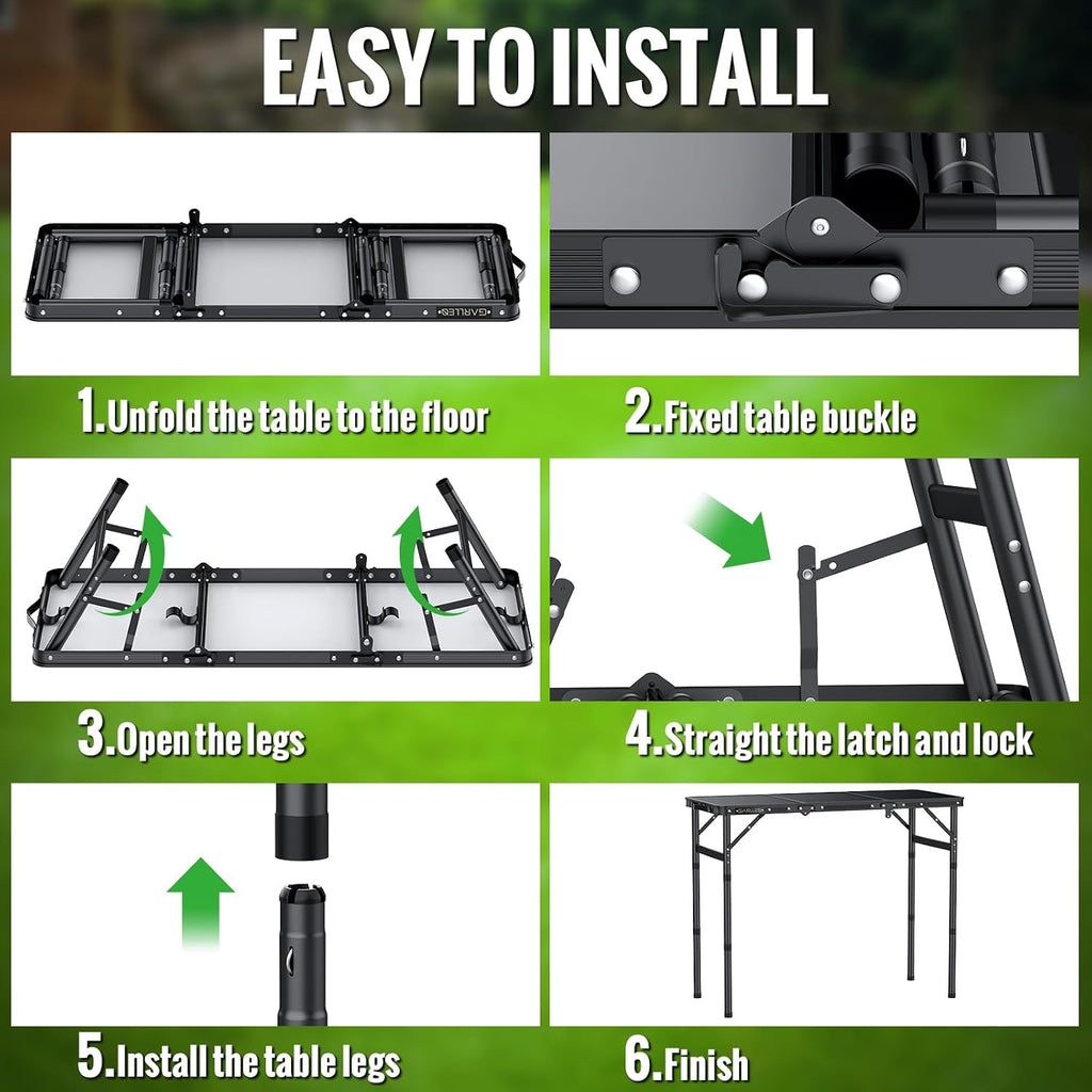 GARLLEN Folding Camping Table 34.2" Lx15.7 W, 3 Adjustable Height Max 27.5"