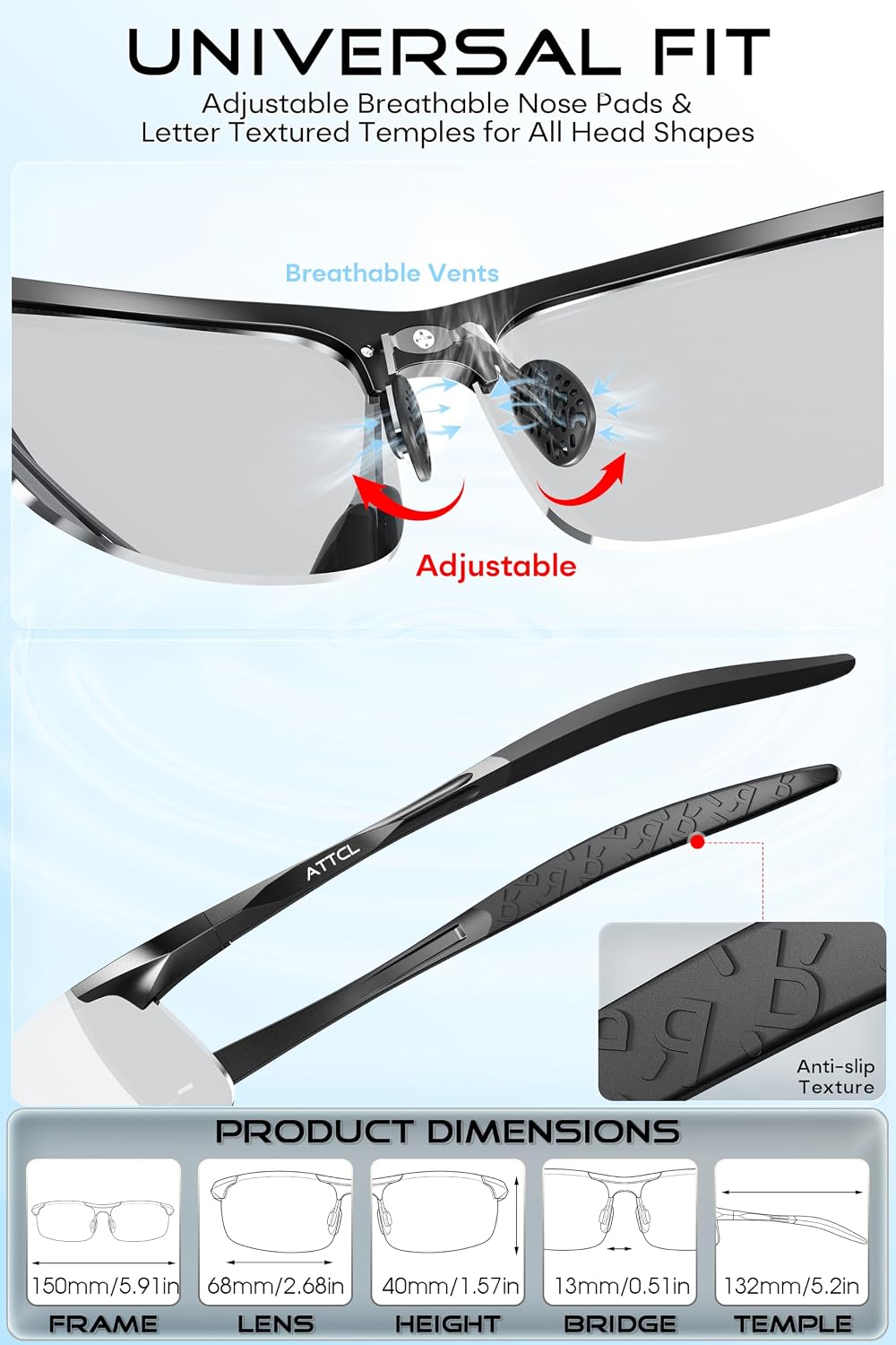 ATTCL 0.9 oz Polarized Sunglasses Men Al-Mg Metal Golf Fishing Sports UV400