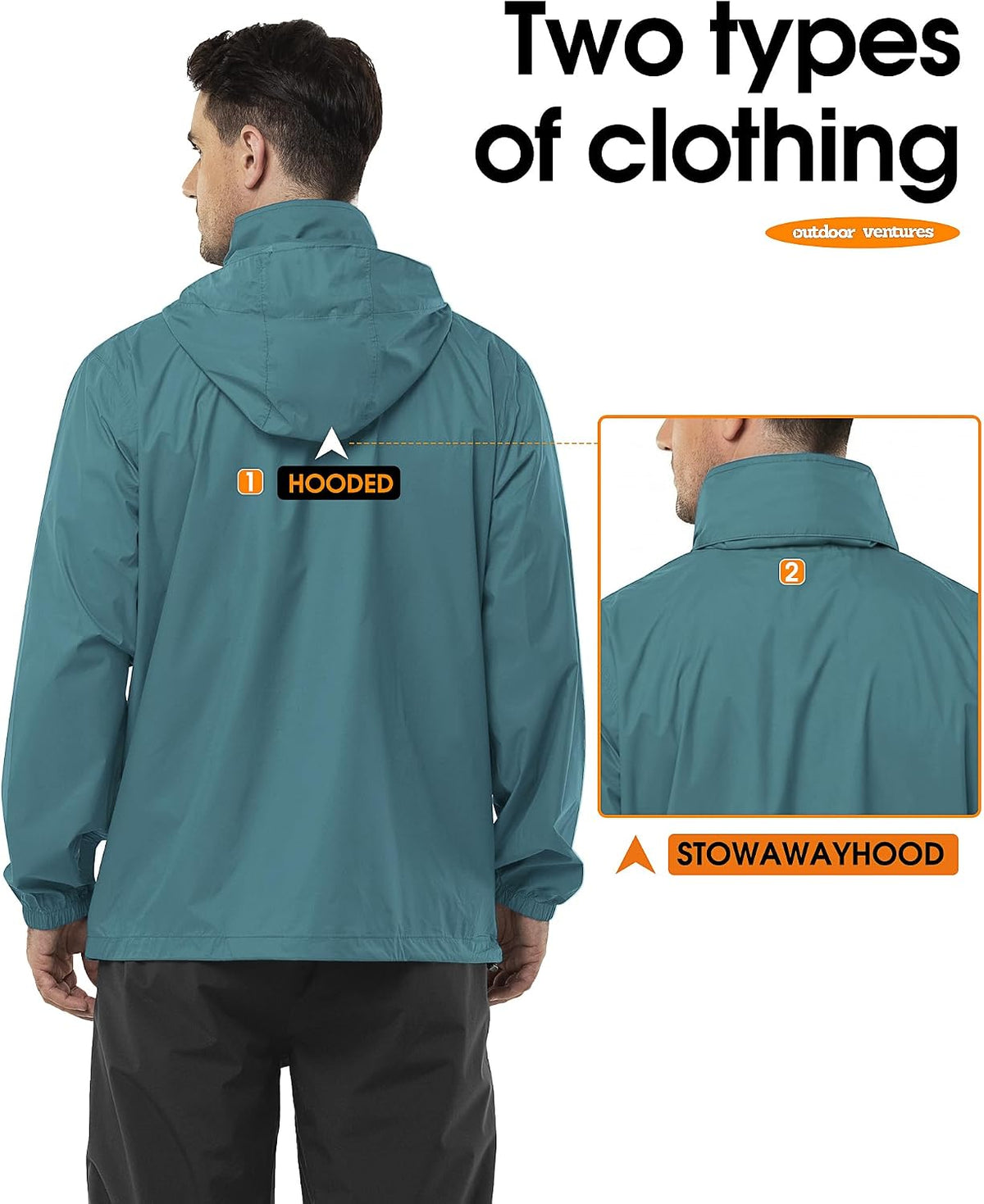 Outdoor Ventures Men's Rain Jacket Waterproof Lightweight Packable Raincoat