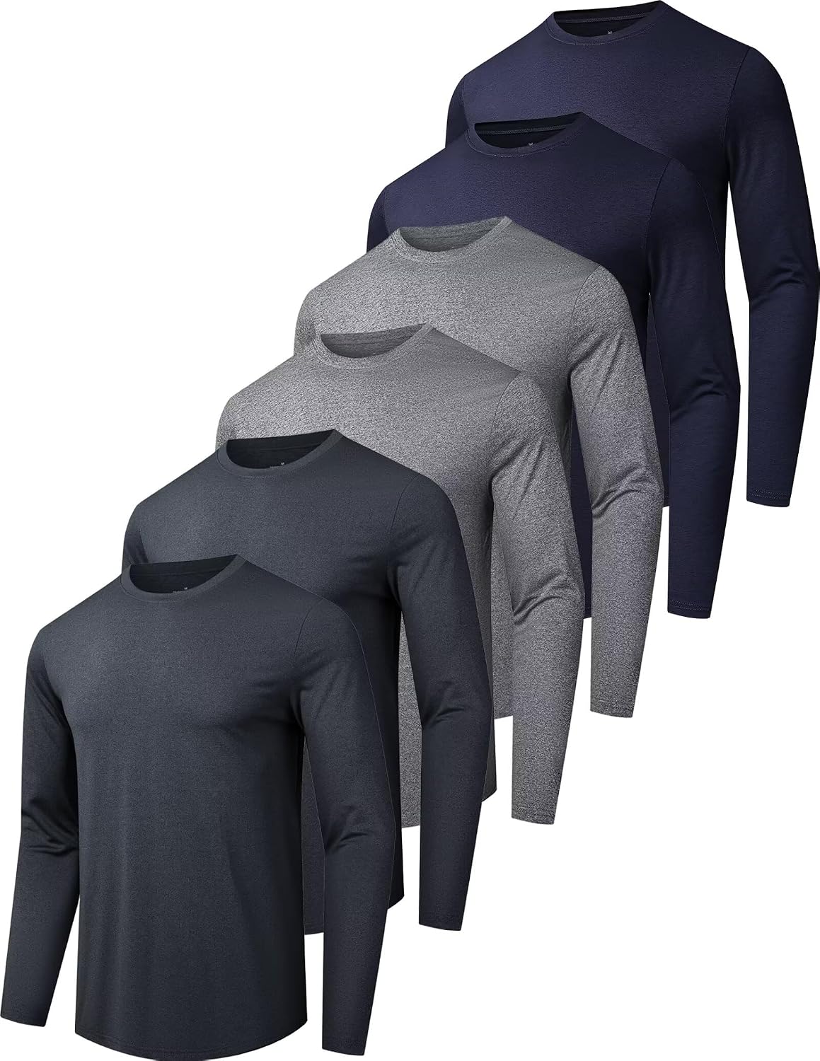 OYGSieg 6/7 Pack Men's Quick Dry Long Sleeve UPF50+ Sun Shirts