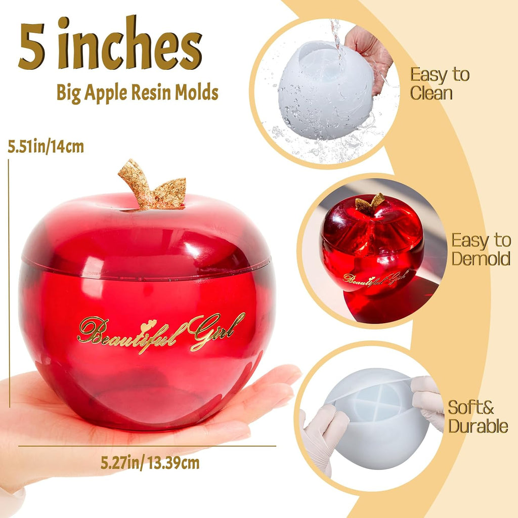 5“ Large Apple Jar Resin Mold, Jar Mold Christmas Epoxy Resin Mold with Lid