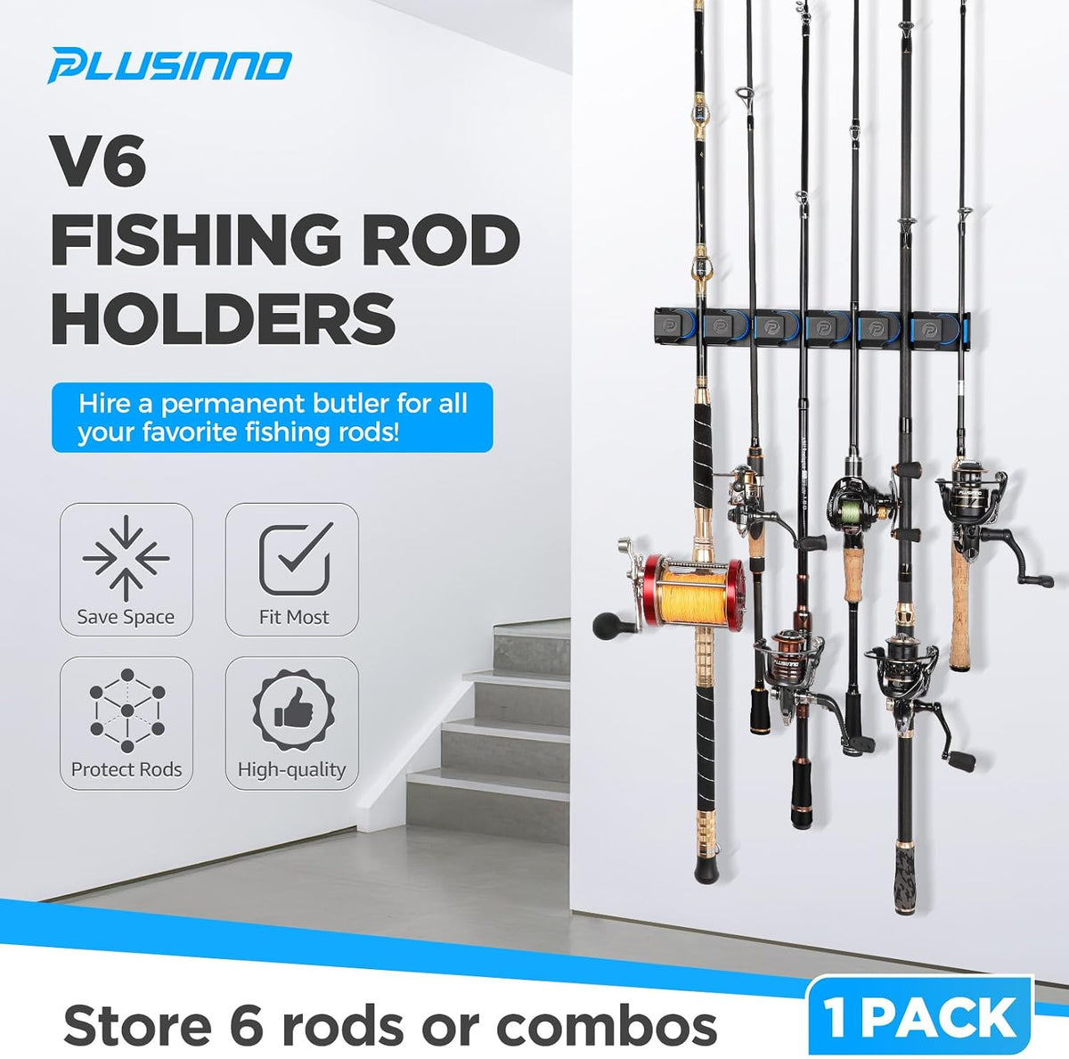 PLUSINNO V6 Vertical Fishing Rod Holder, Pole Holders for Heavy Combos